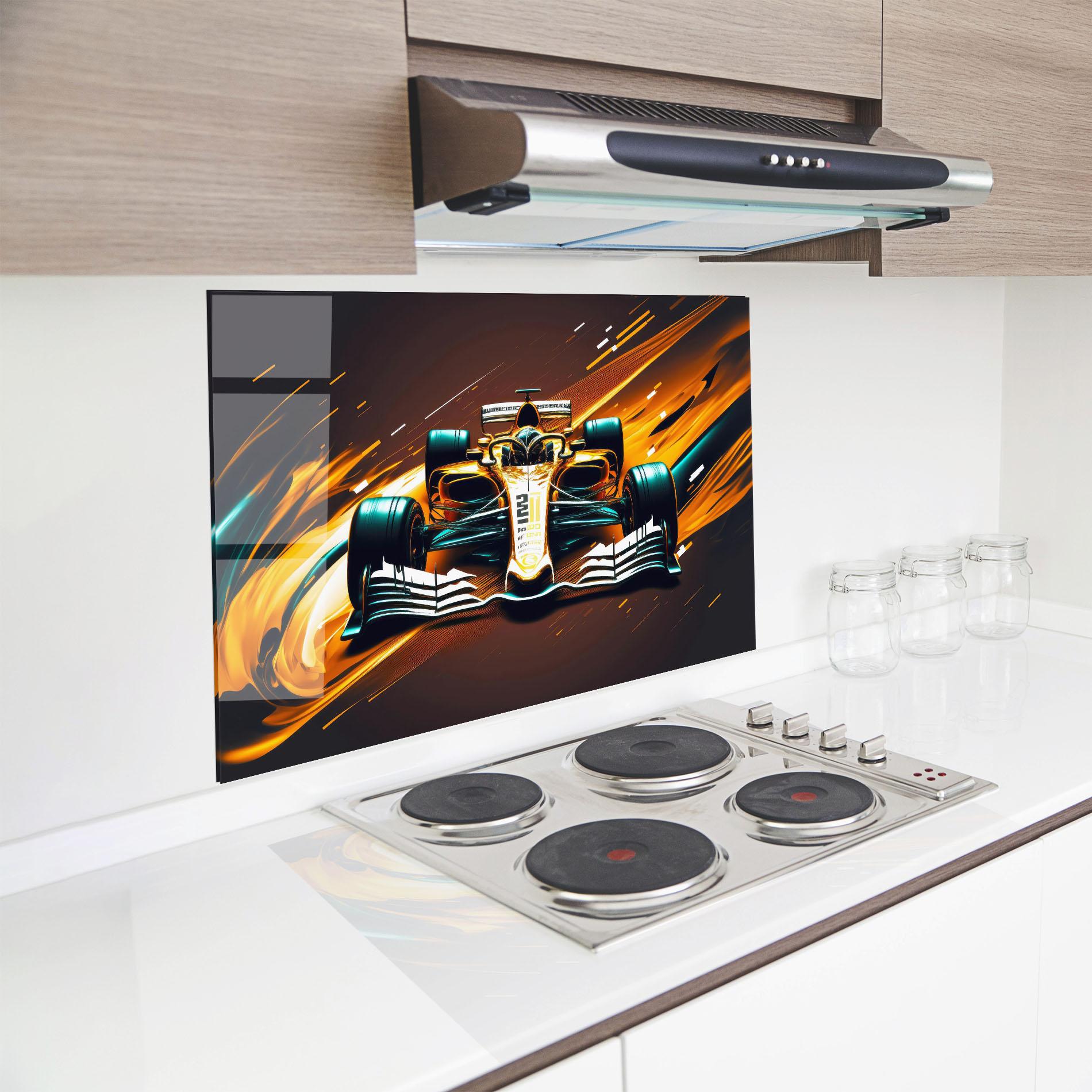 Küchenrückwand Glas Orange Racing Car mockup 8