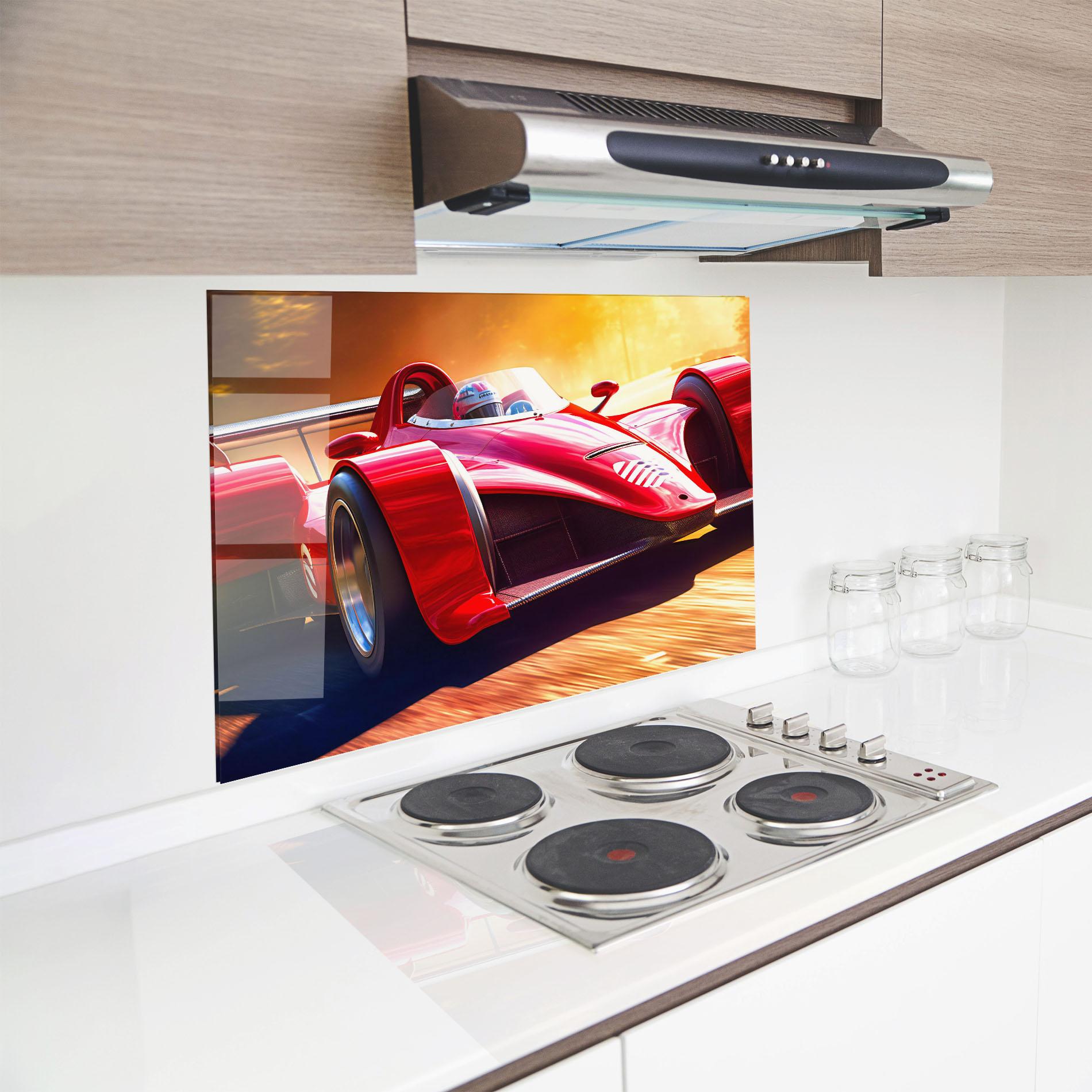 Küchenrückwand Glas Red Race Car mockup 8