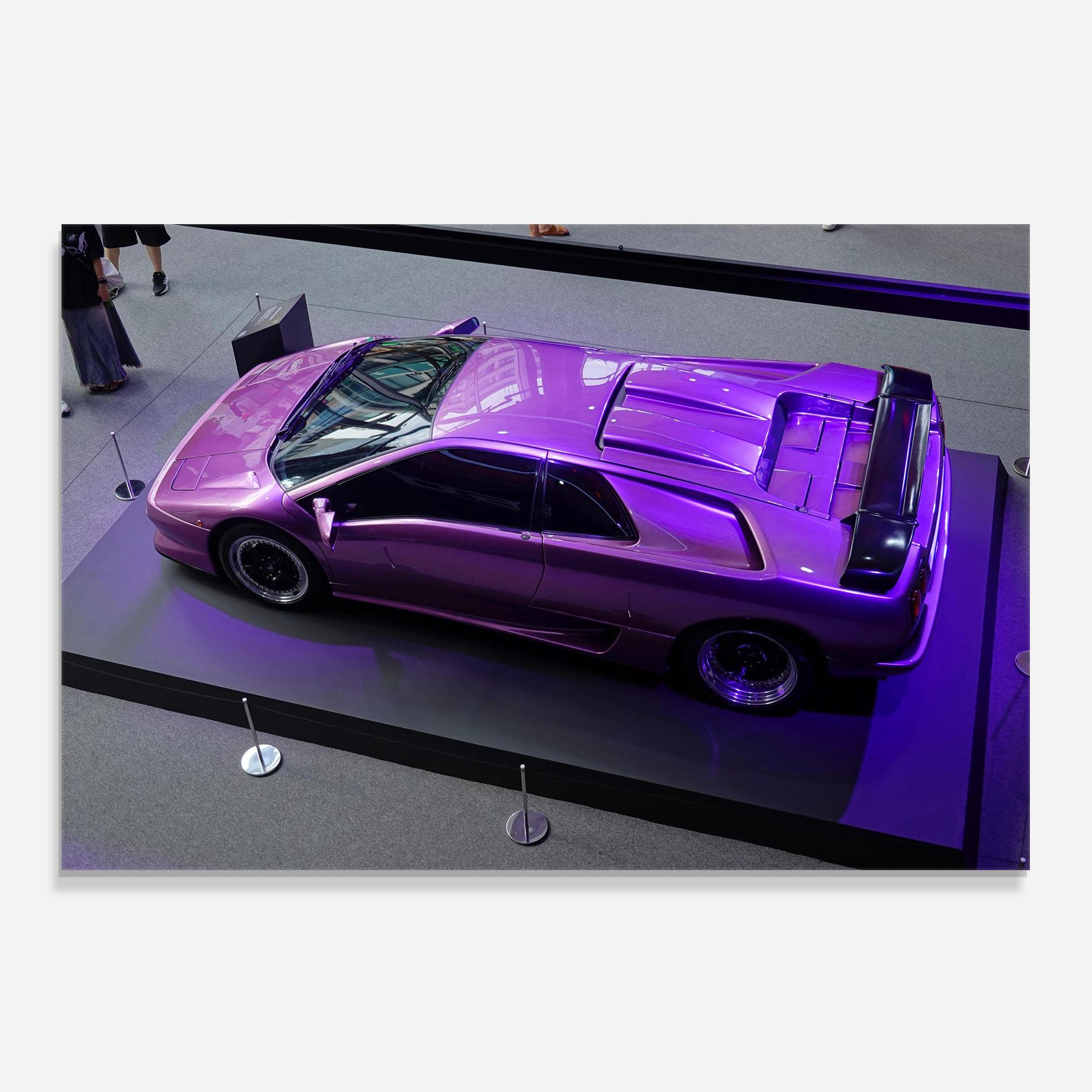 Küchenrückwand Glas Purple Old Lambo mockup 0
