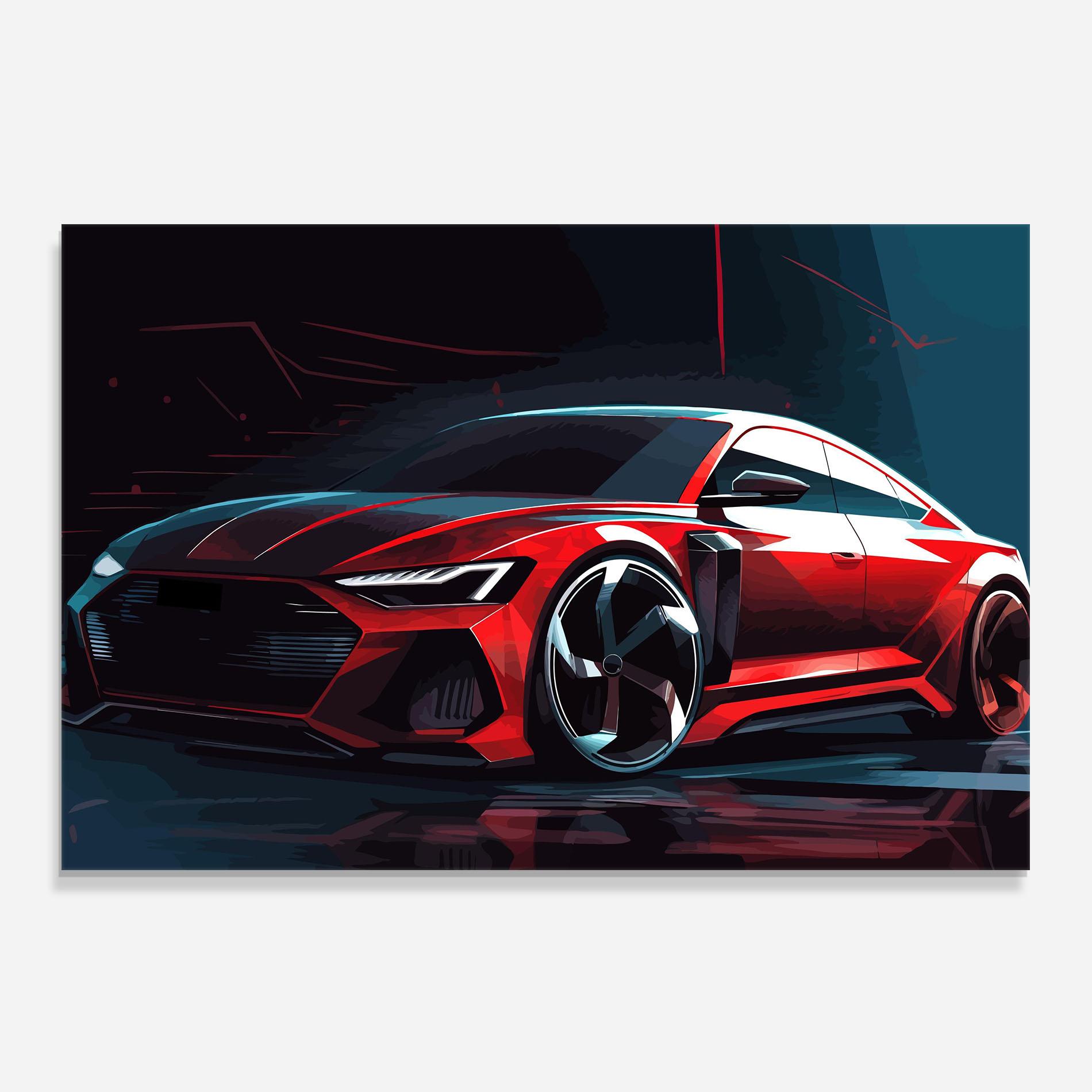 Küchenrückwand Glas Red Blue Sport Car mockup 0