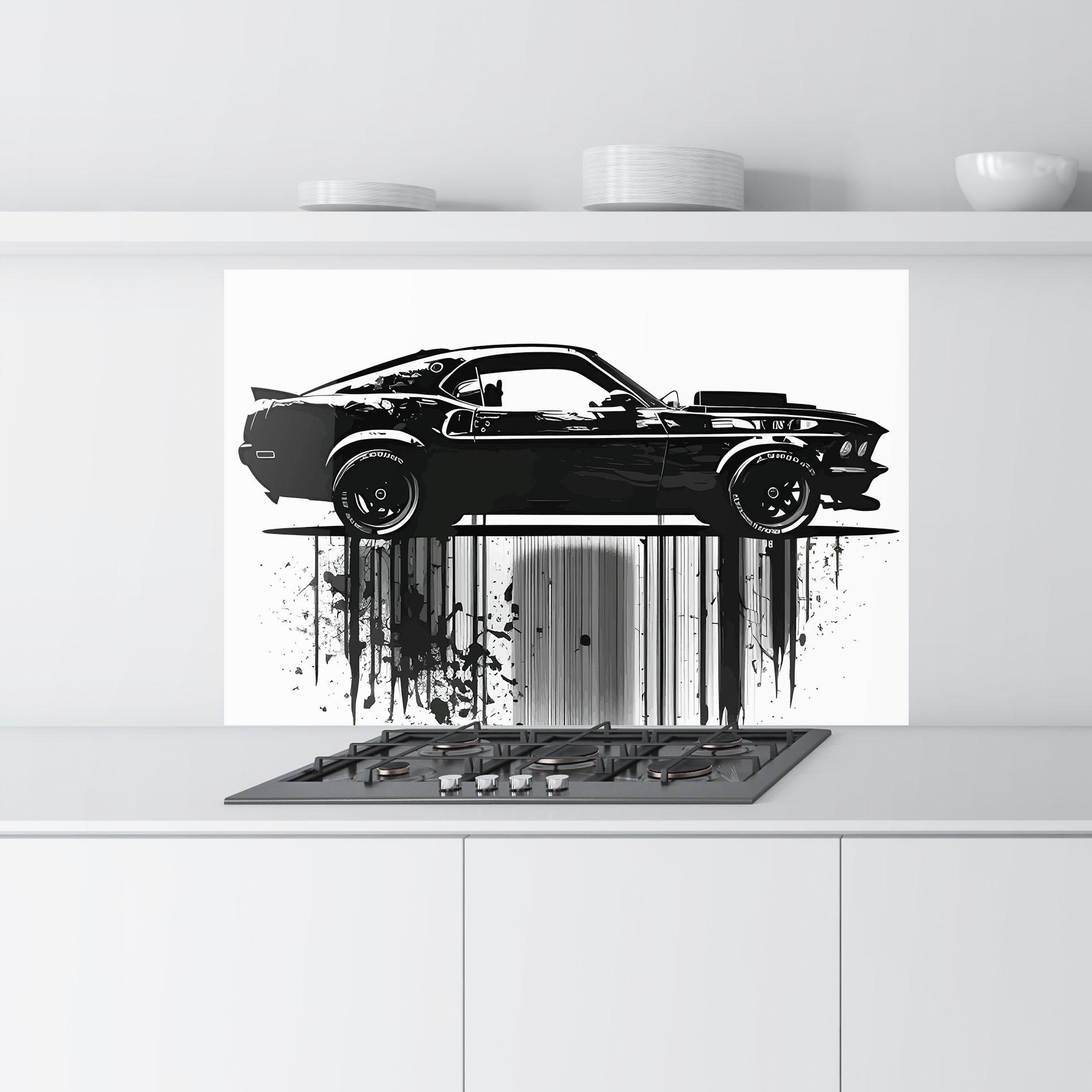 Küchenrückwand Glas Black Car Drowing mockup 9
