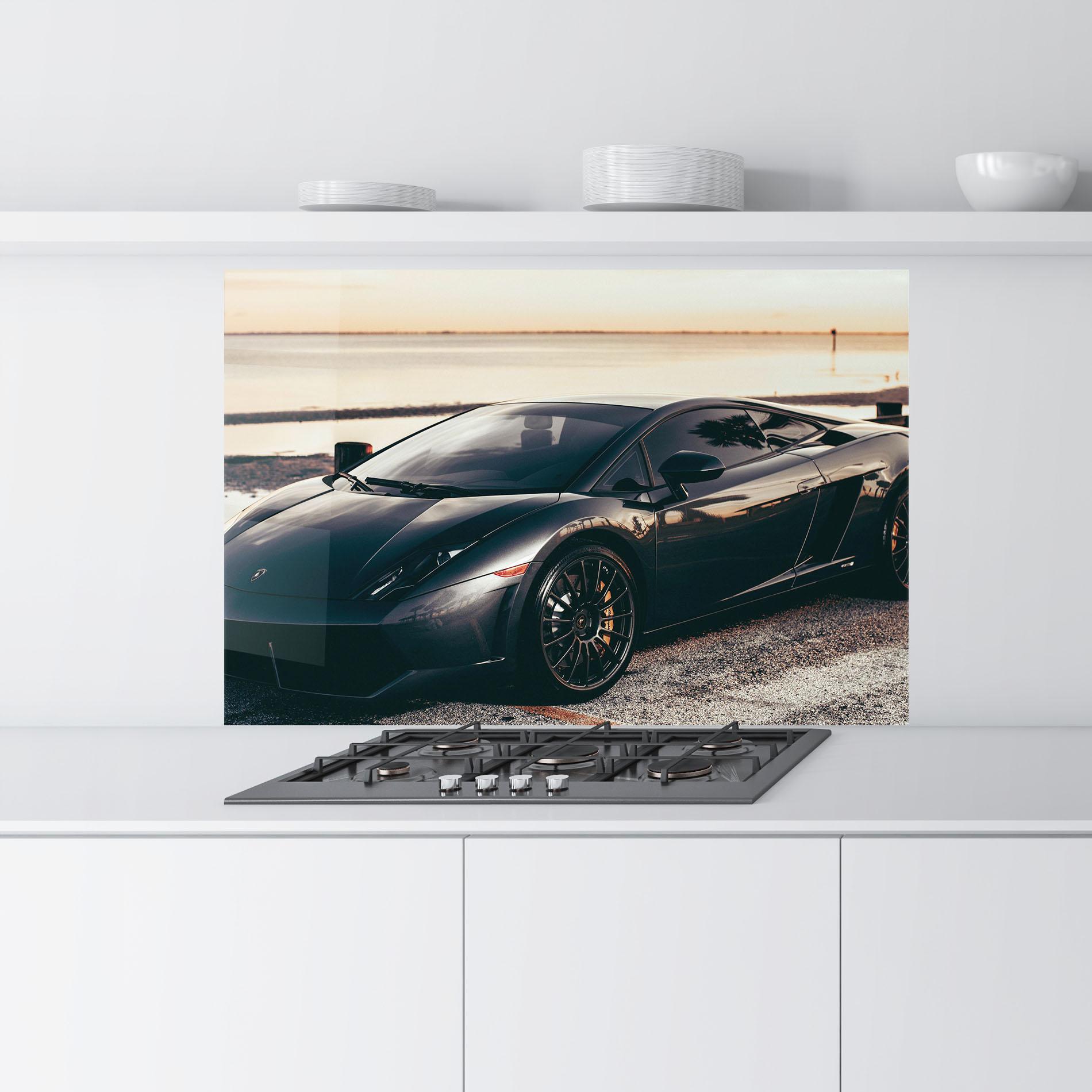 Küchenrückwand Glas Black Lambo Sea mockup 9