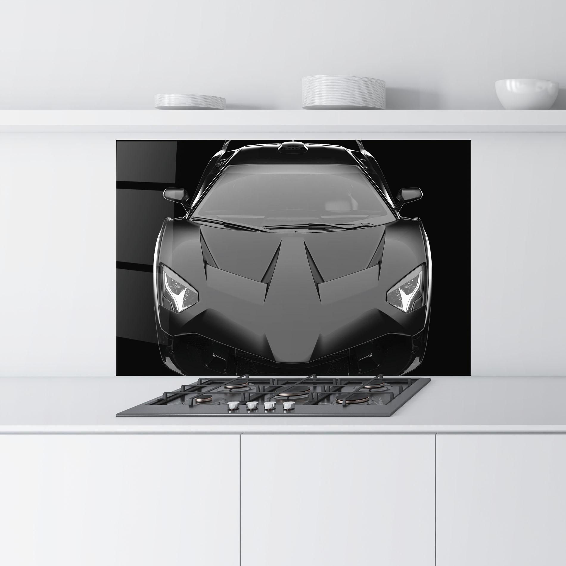Küchenrückwand Glas Black Matte Lambo mockup 9