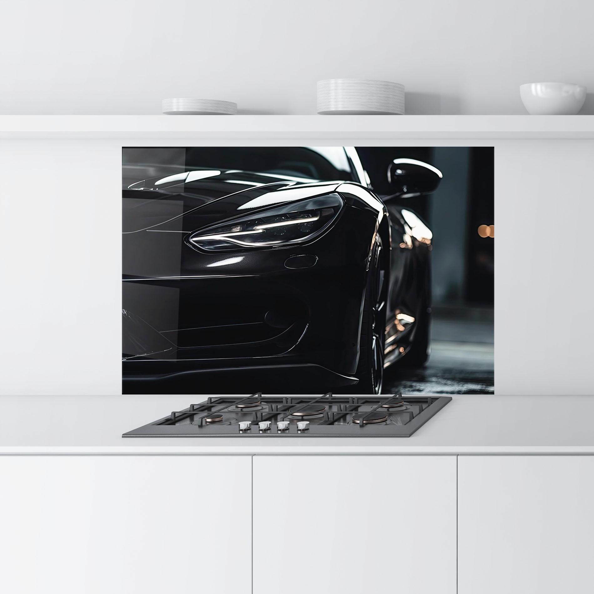 Küchenrückwand Glas Black Sports Car mockup 9
