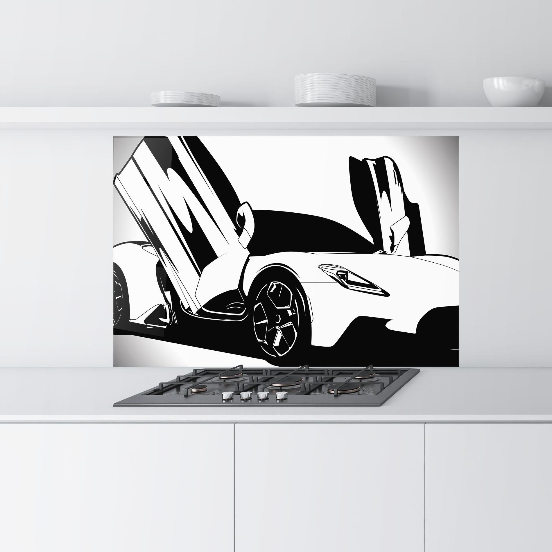 Küchenrückwand Glas Black White Car mockup 9