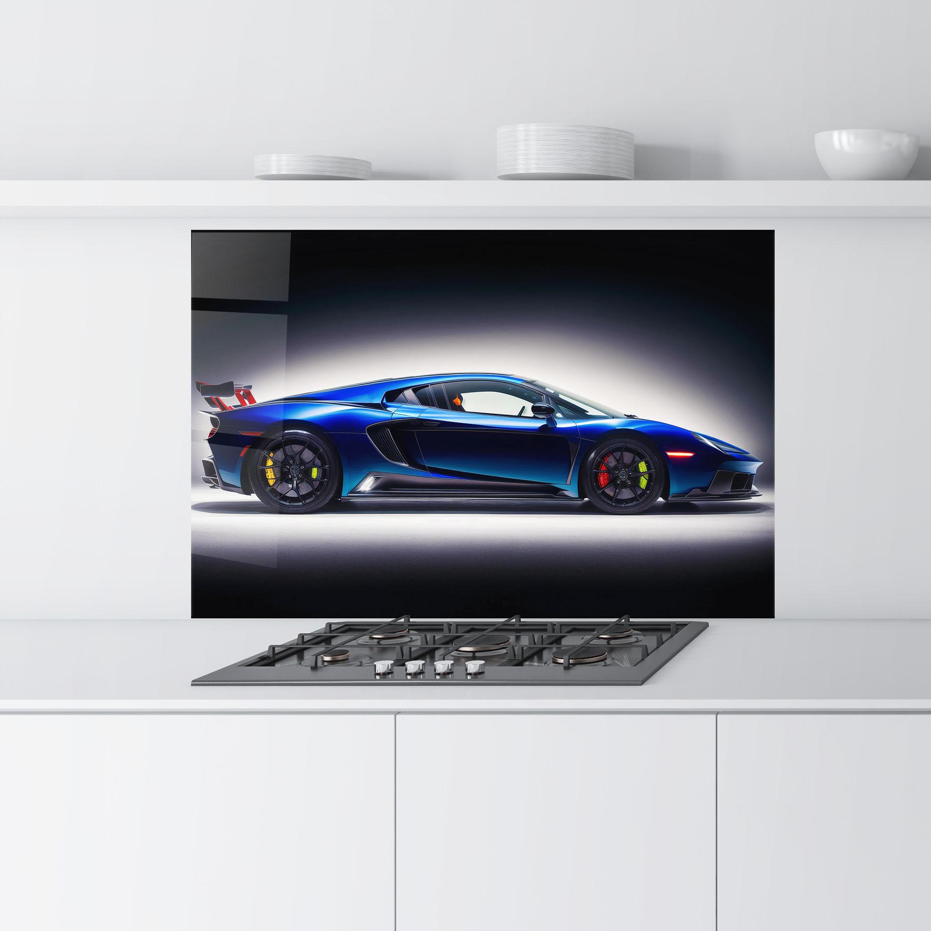 Küchenrückwand Glas Blue Hypercar Side mockup 9