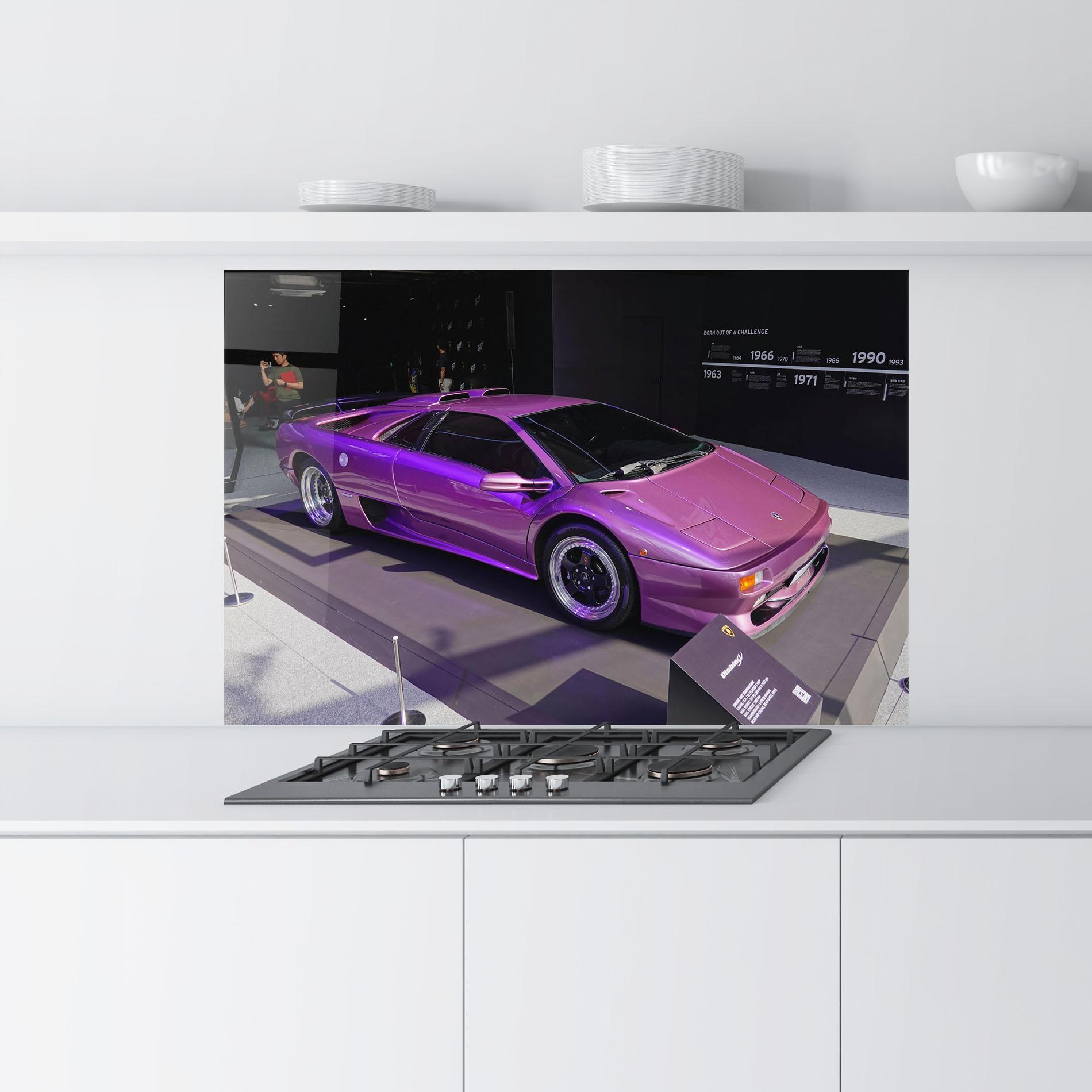 Küchenrückwand Glas Purple Lambo mockup 9