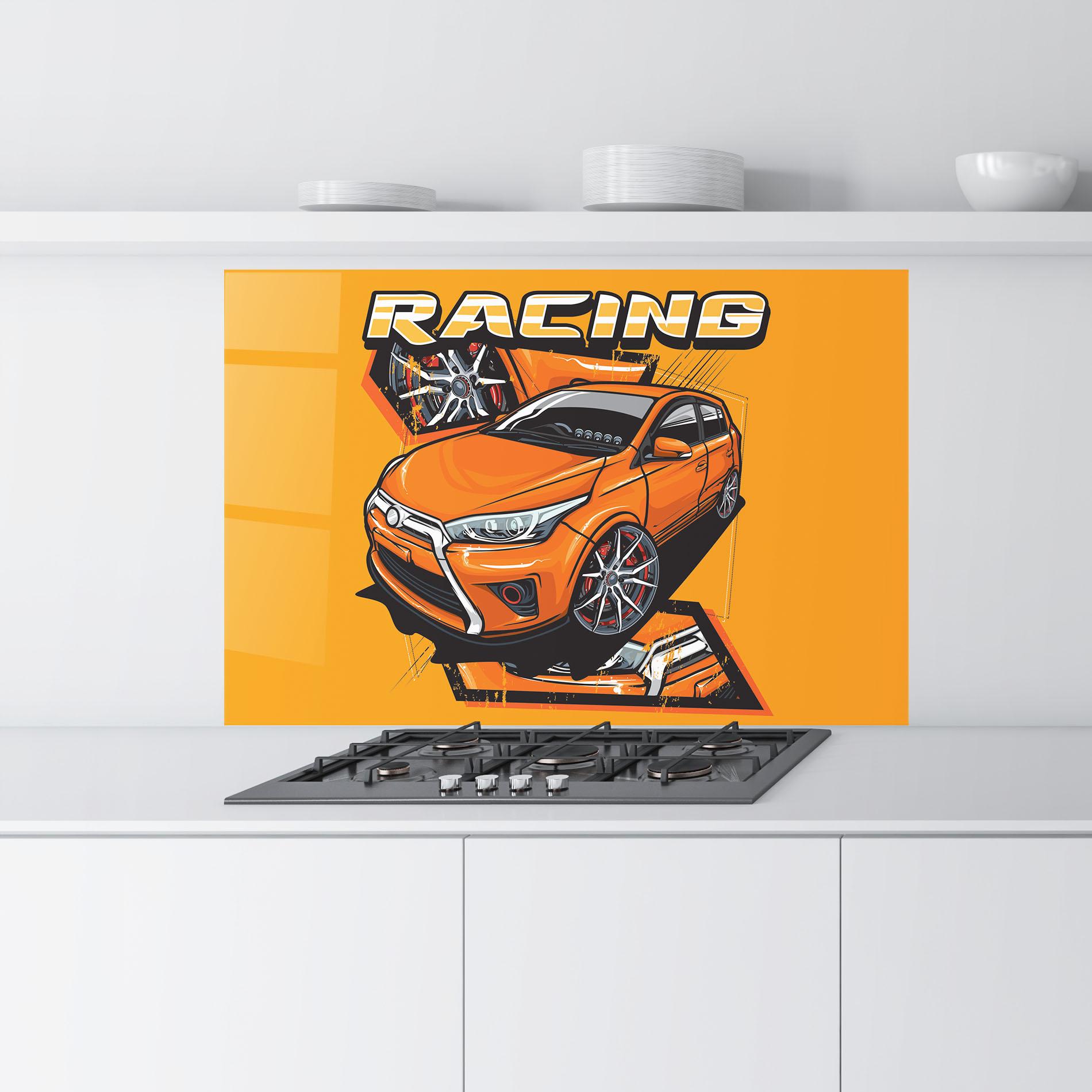 Küchenrückwand Glas Racing Orange Car mockup 9