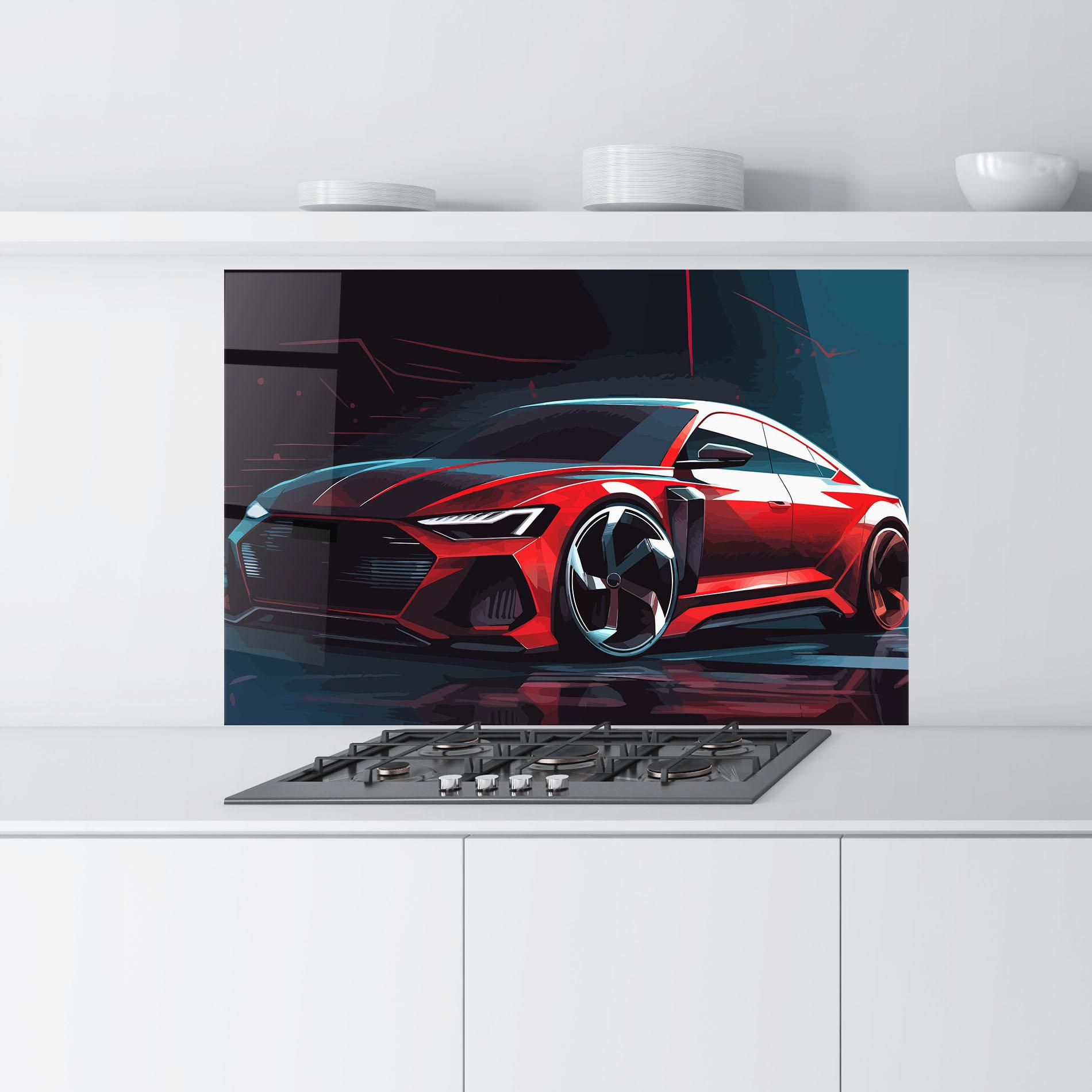 Küchenrückwand Glas Red Blue Sport Car mockup 9