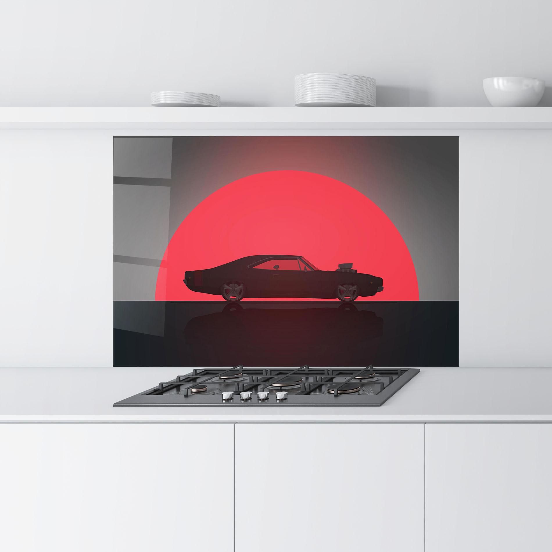 Küchenrückwand Glas Red Sun Car mockup 9