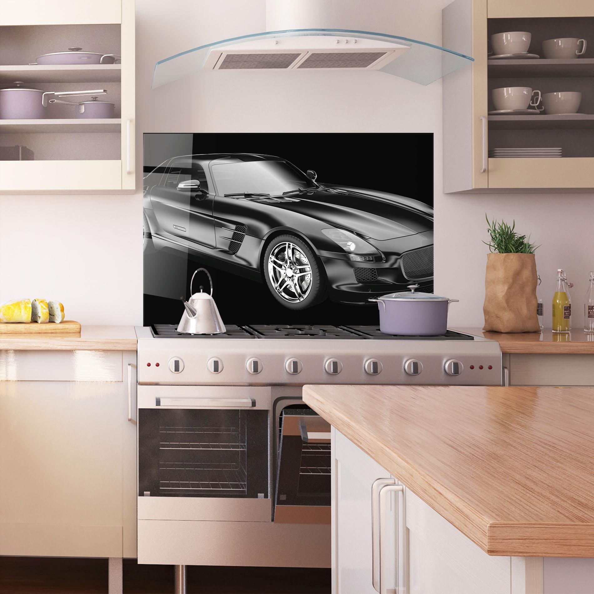Küchenrückwand Glas Black Matte Mercedes mockup 1