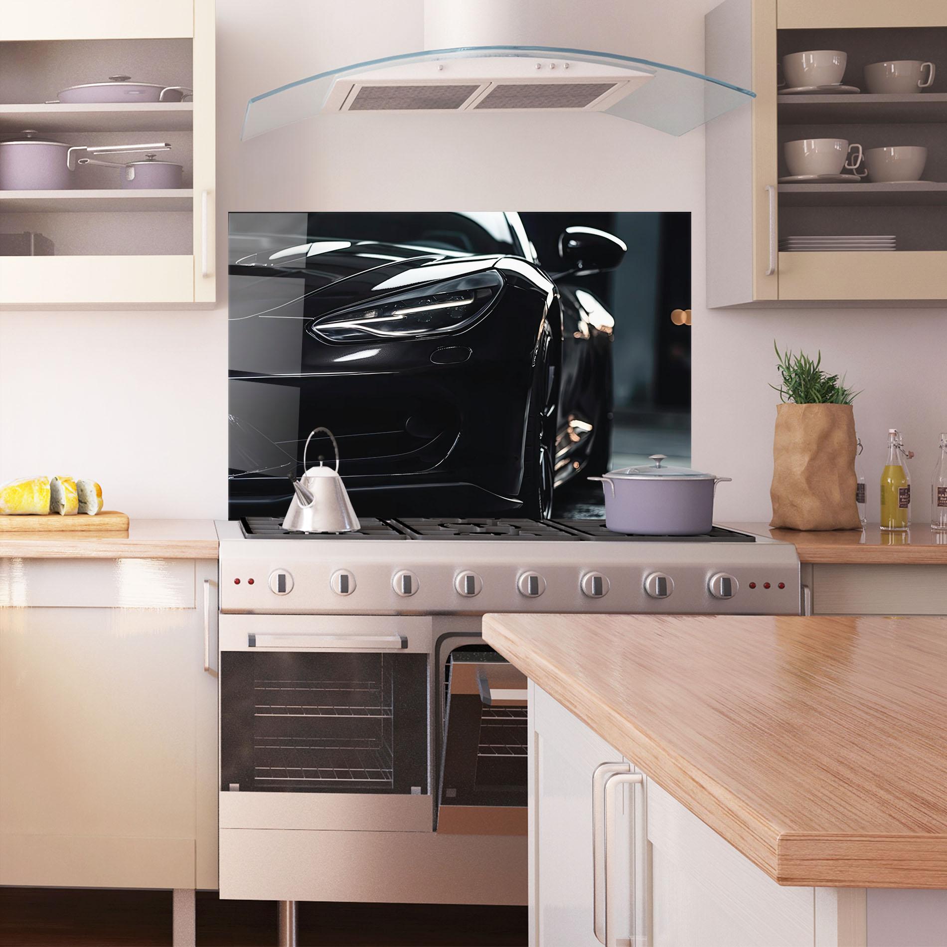 Küchenrückwand Glas Black Sports Car mockup 1