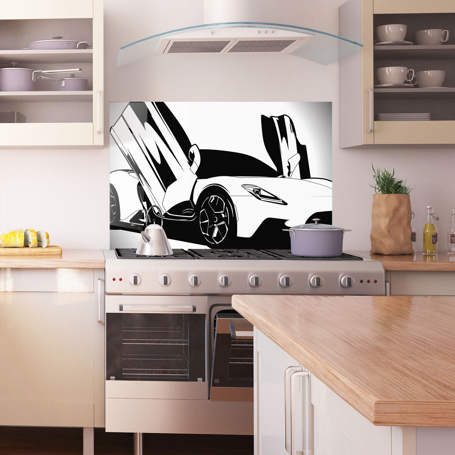 Küchenrückwand Glas Black White Car mockup 1