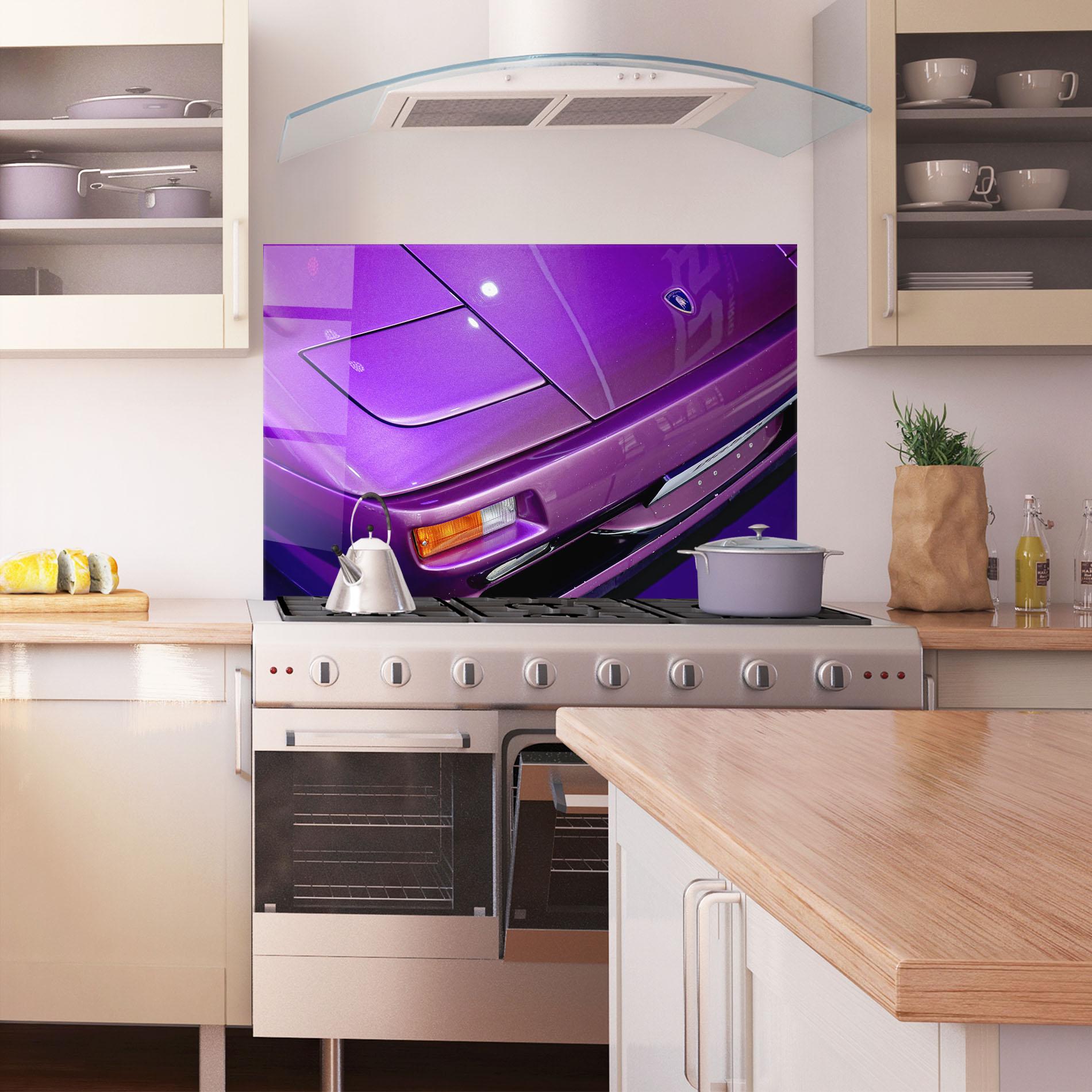 Küchenrückwand Glas Purple Lambo Headlight mockup 1