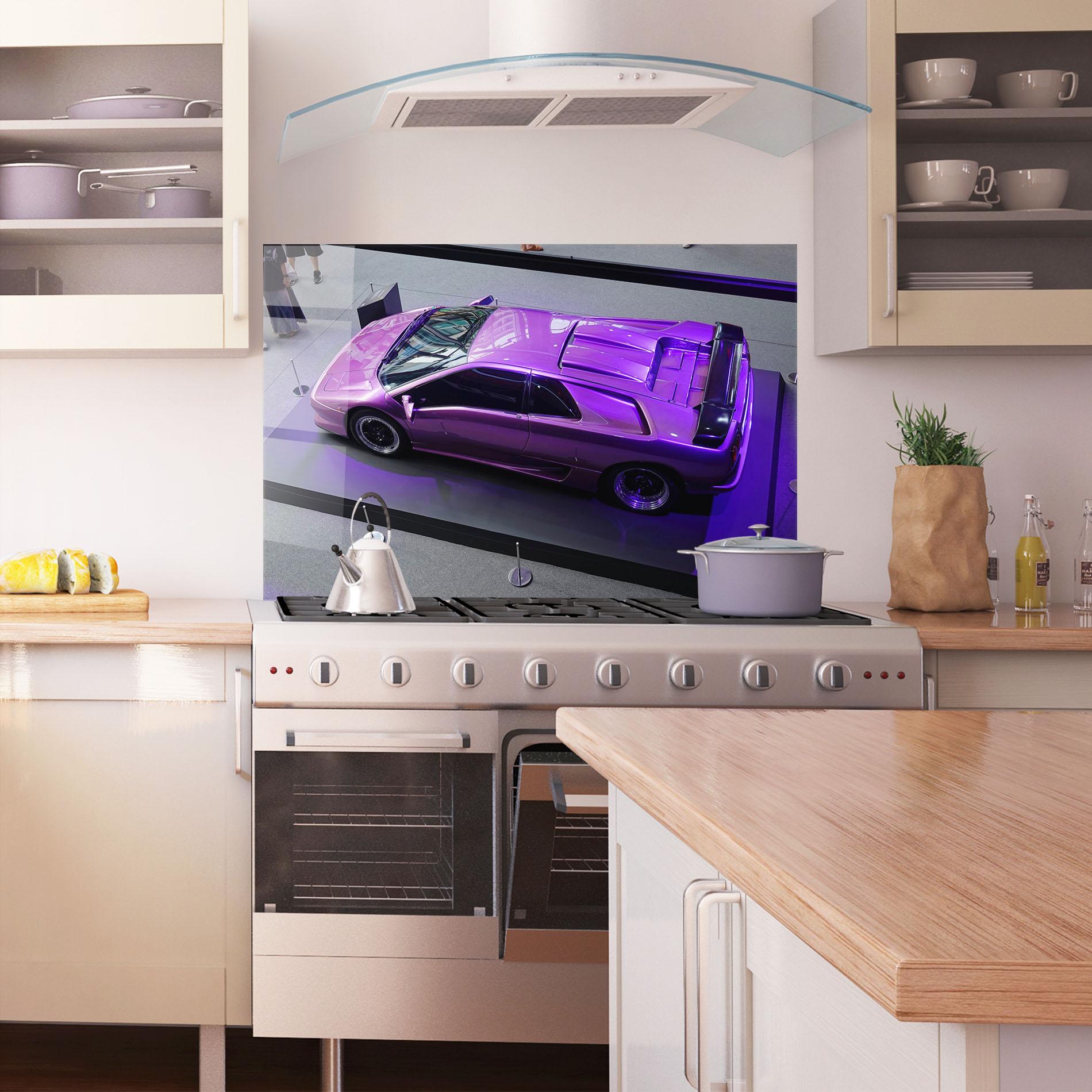 Küchenrückwand Glas Purple Old Lambo mockup 1