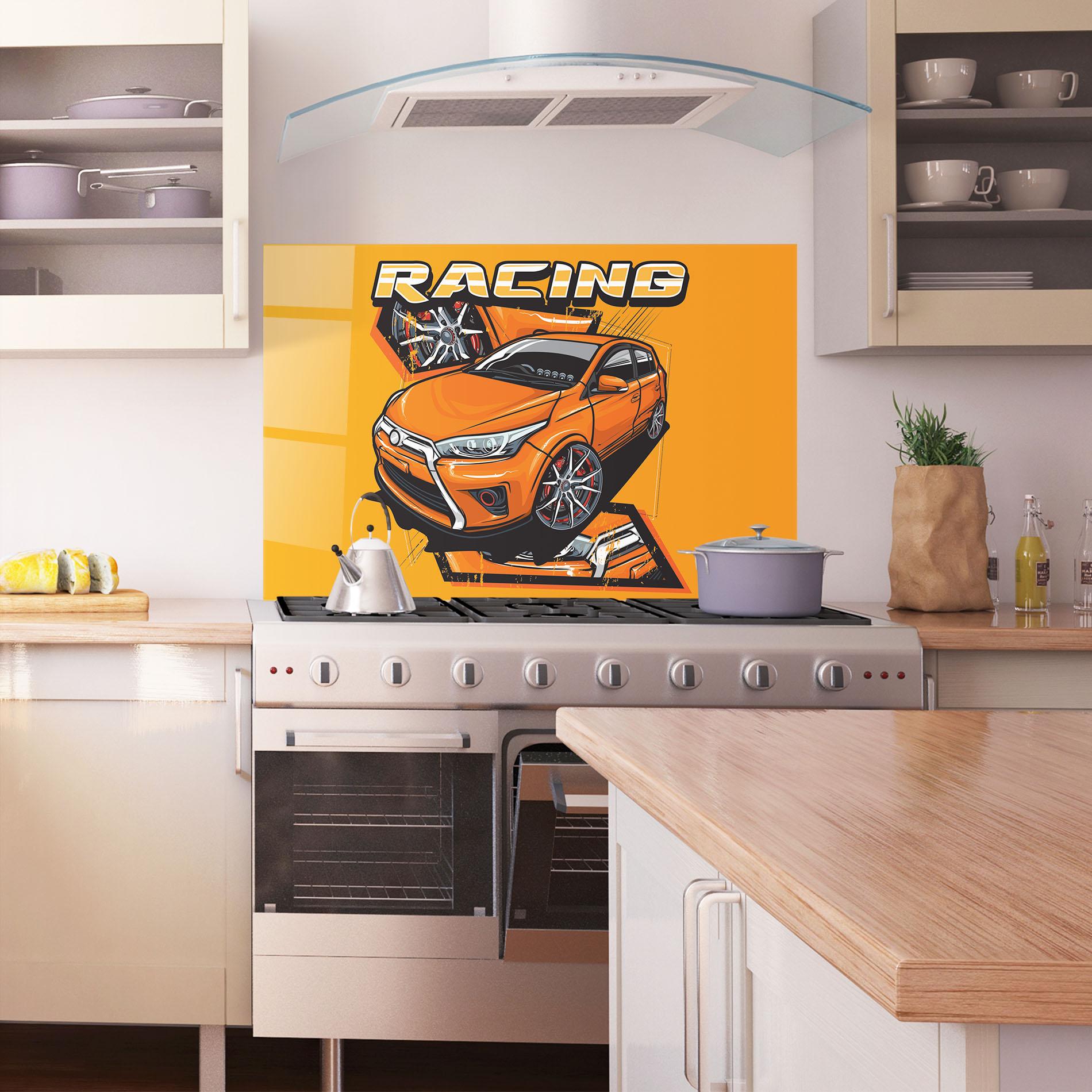 Küchenrückwand Glas Racing Orange Car mockup 1