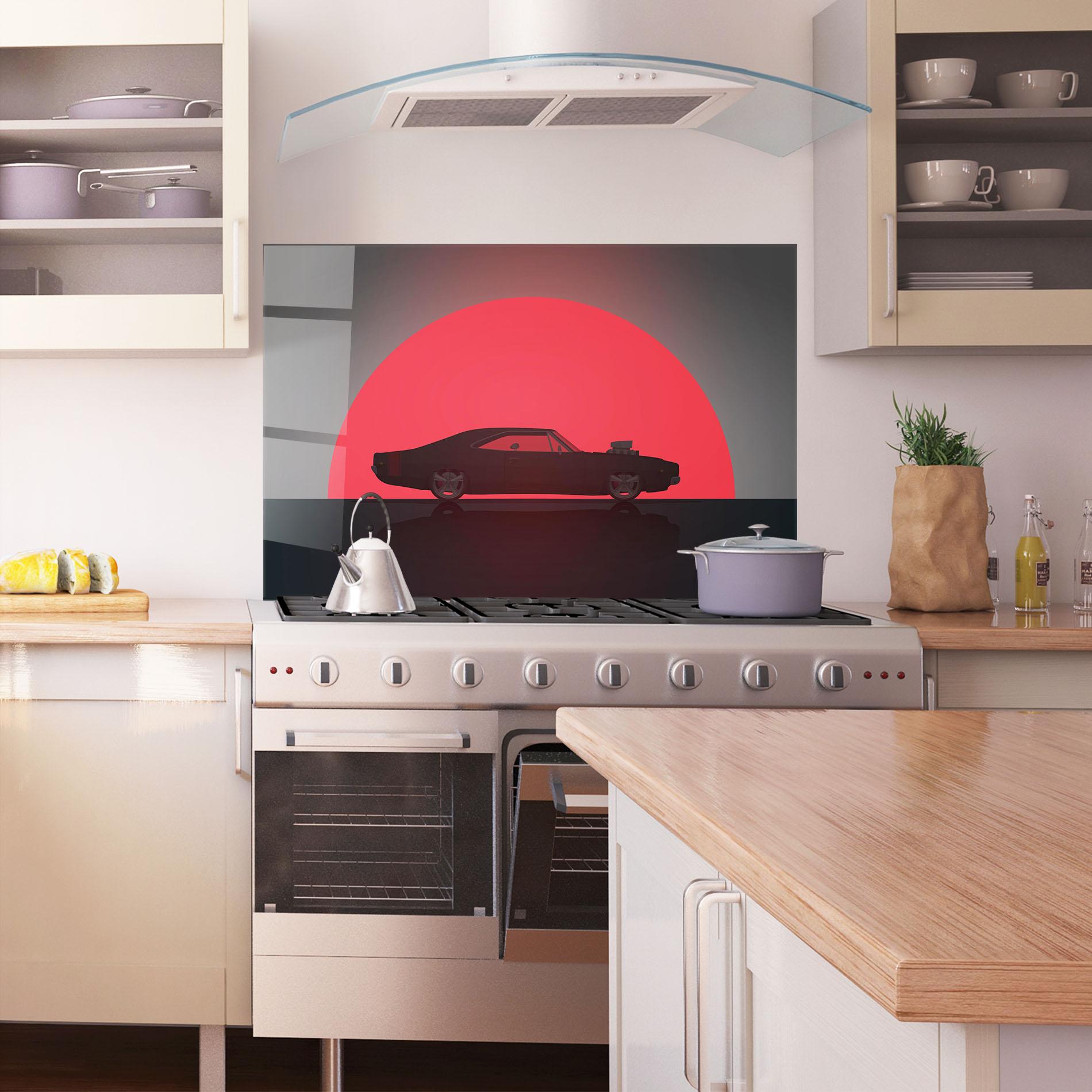 Küchenrückwand Glas Red Sun Car mockup 1