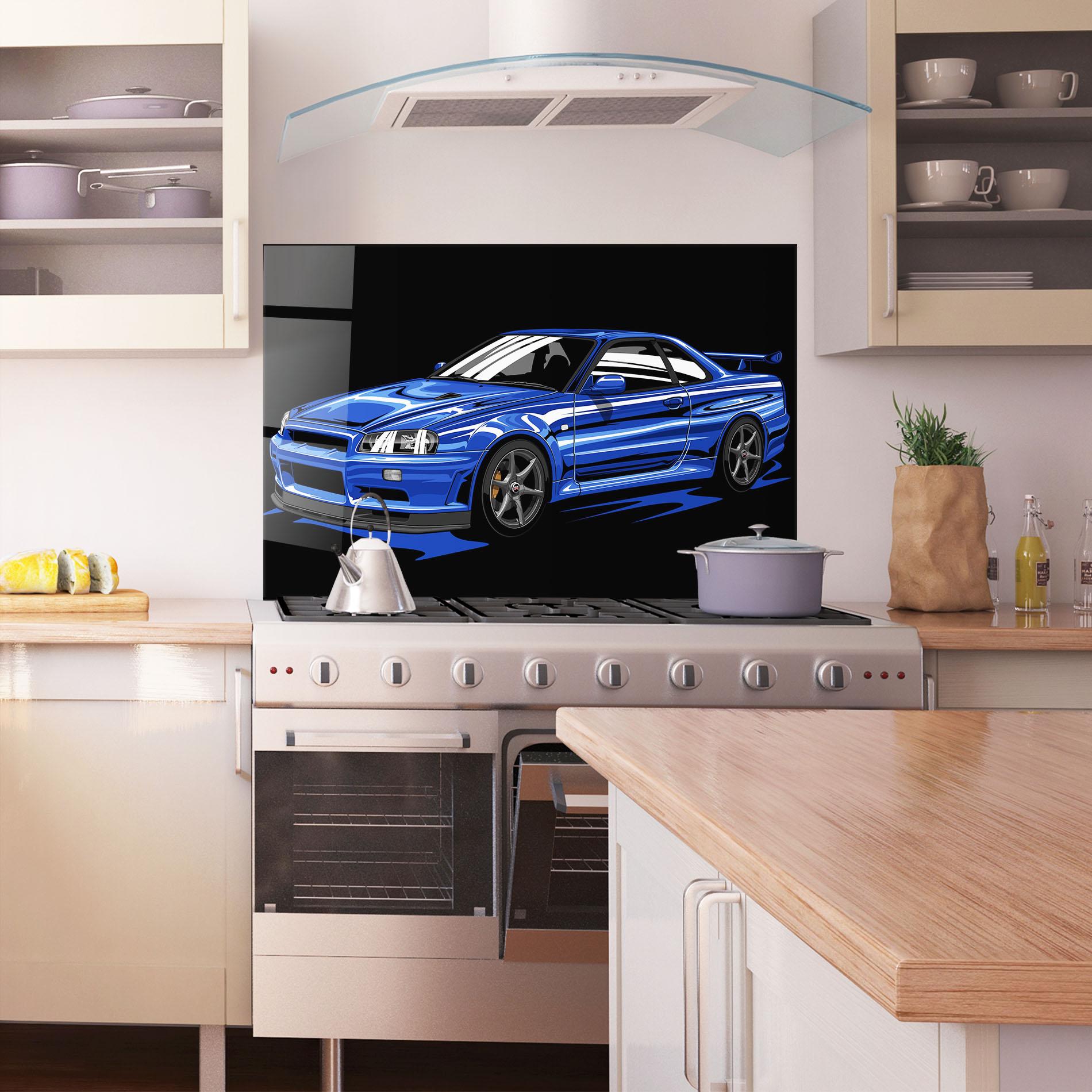 Küchenrückwand Glas Sport Blue Car mockup 1