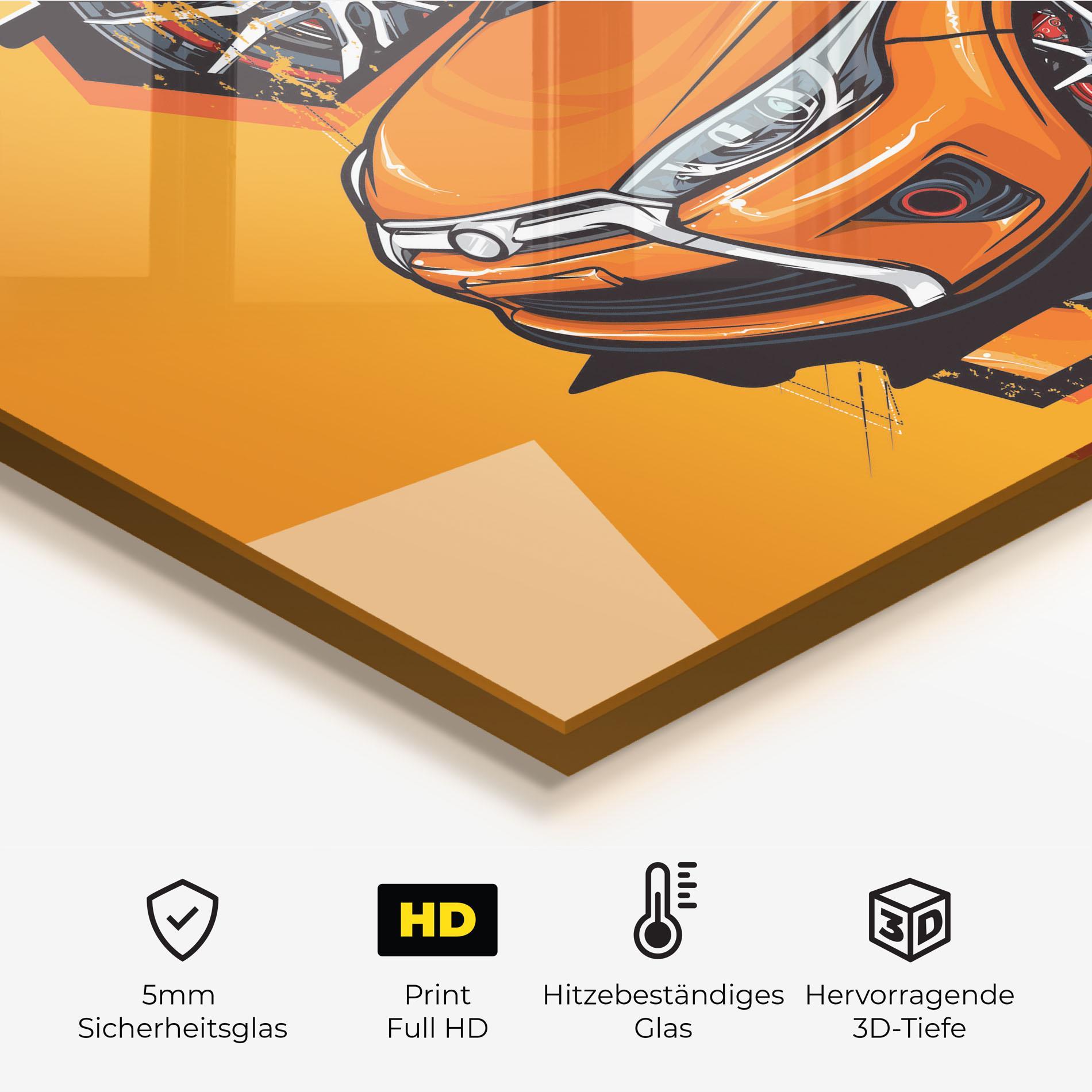 Küchenrückwand Glas Racing Orange Car mockup 2