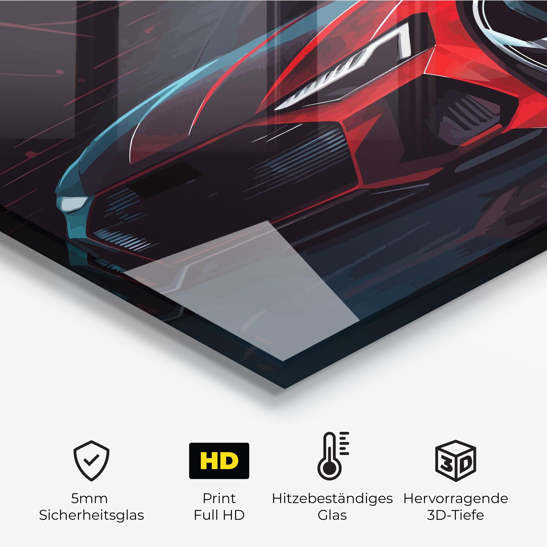 Küchenrückwand Glas Red Blue Sport Car mockup 2