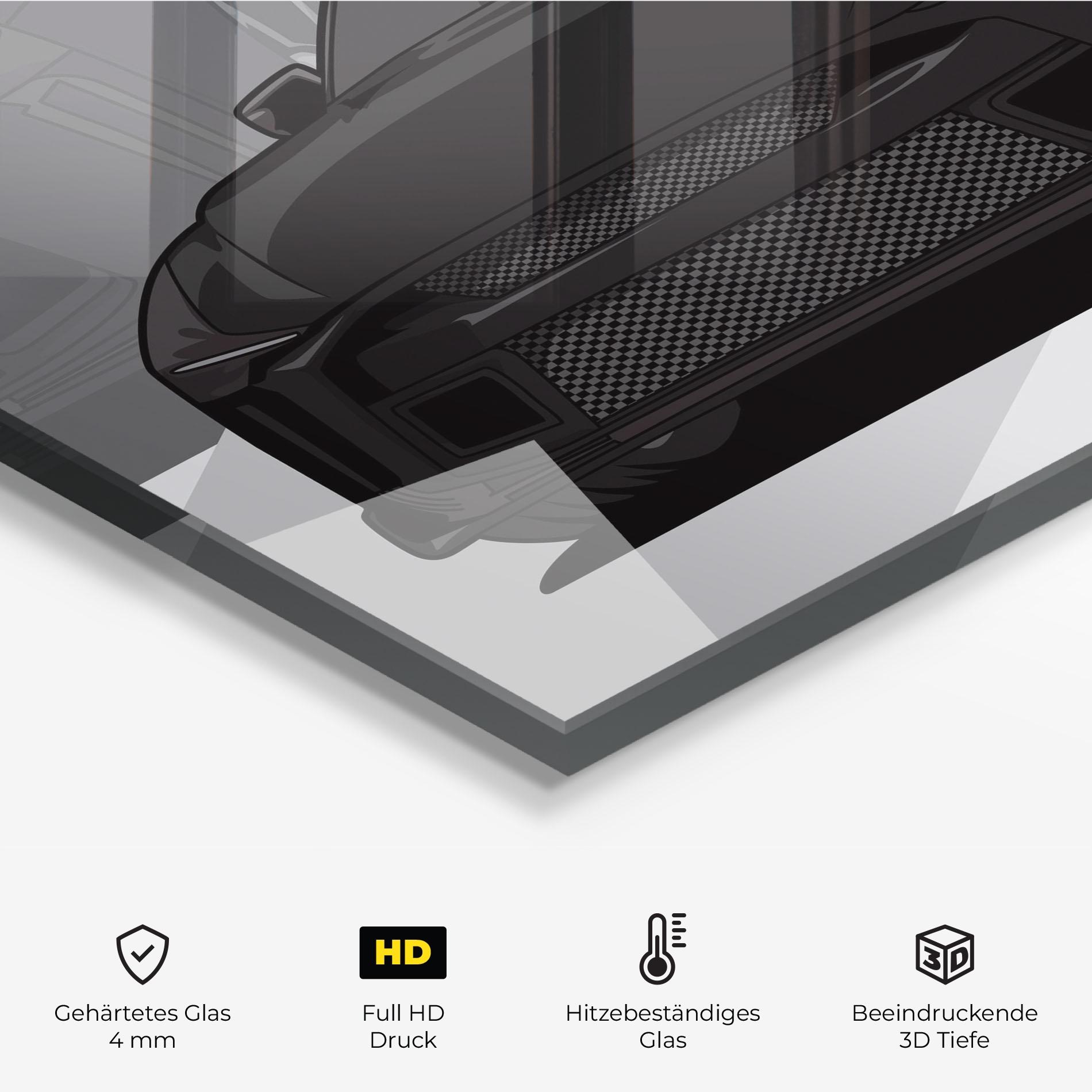 Küchenrückwand Glas Black Strong Car mockup 2