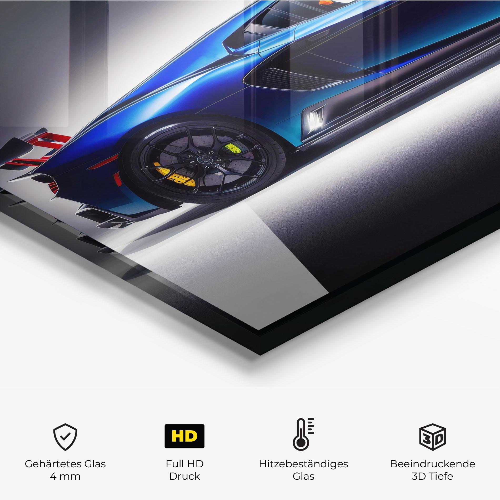 Küchenrückwand Glas Blue Hypercar Side mockup 2
