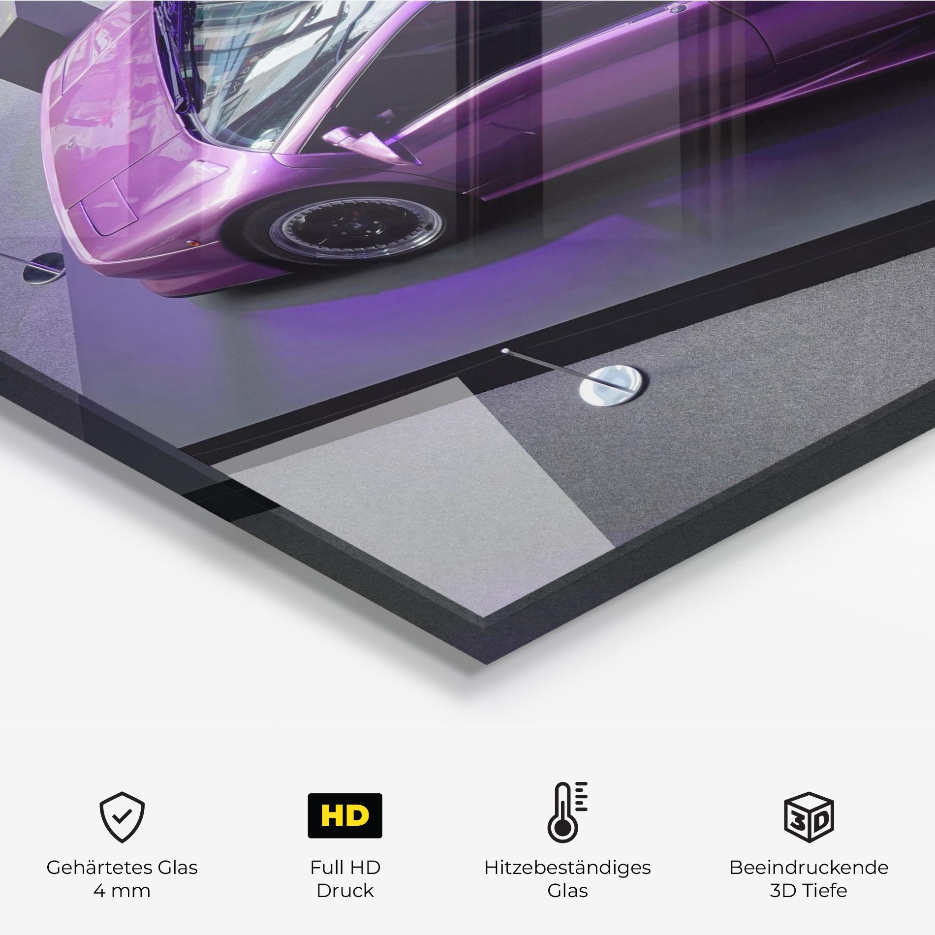 Küchenrückwand Glas Purple Old Lambo mockup 2