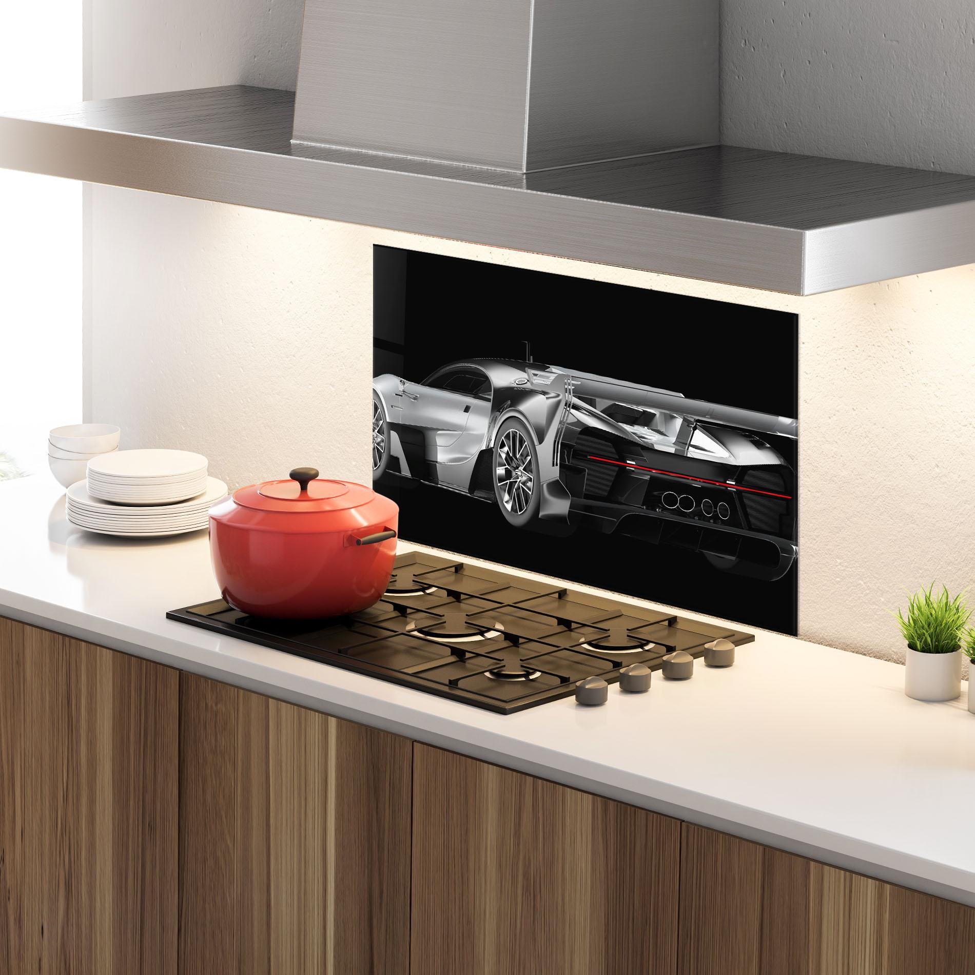 Küchenrückwand Glas Black Rear Hypercar mockup 4