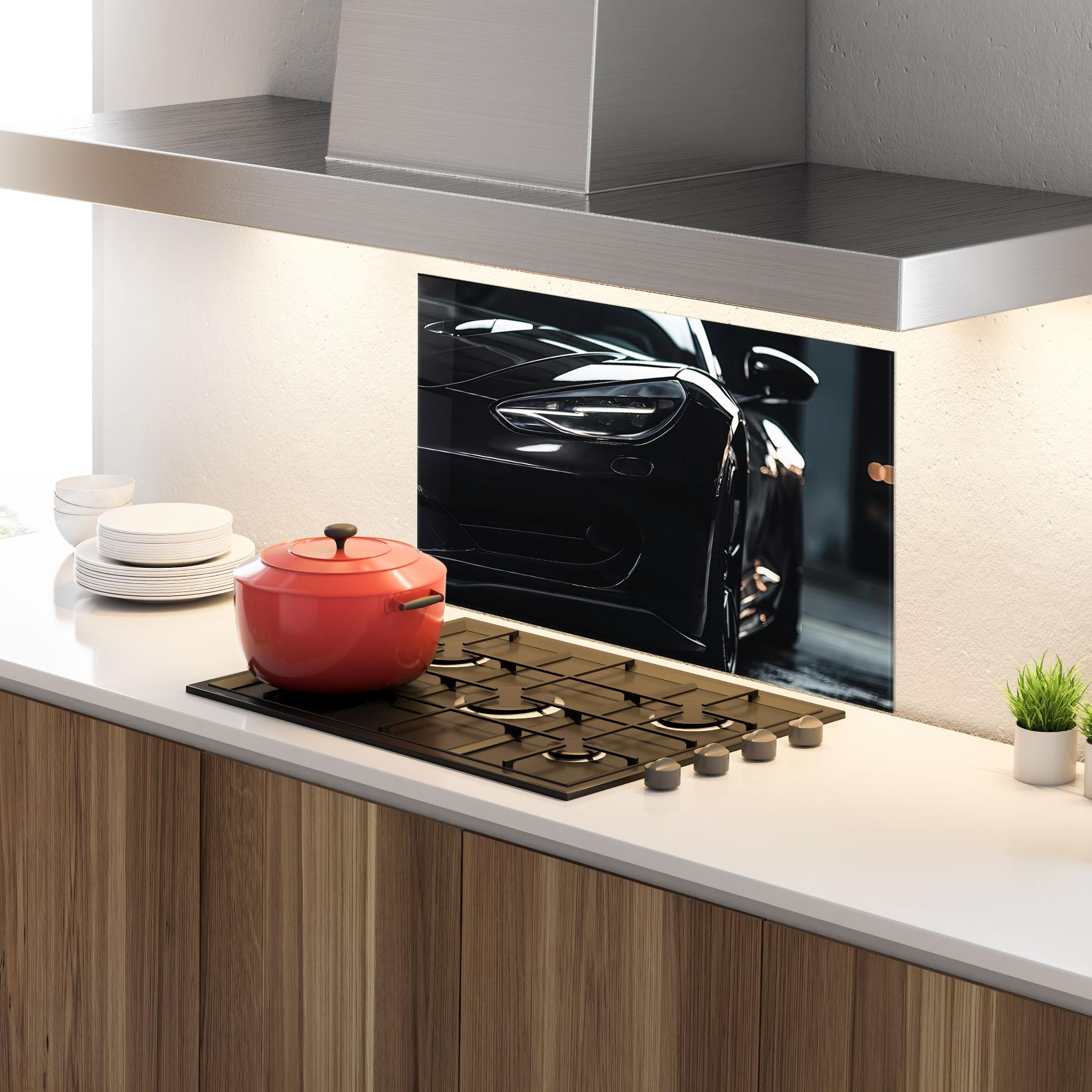 Küchenrückwand Glas Black Sports Car mockup 4