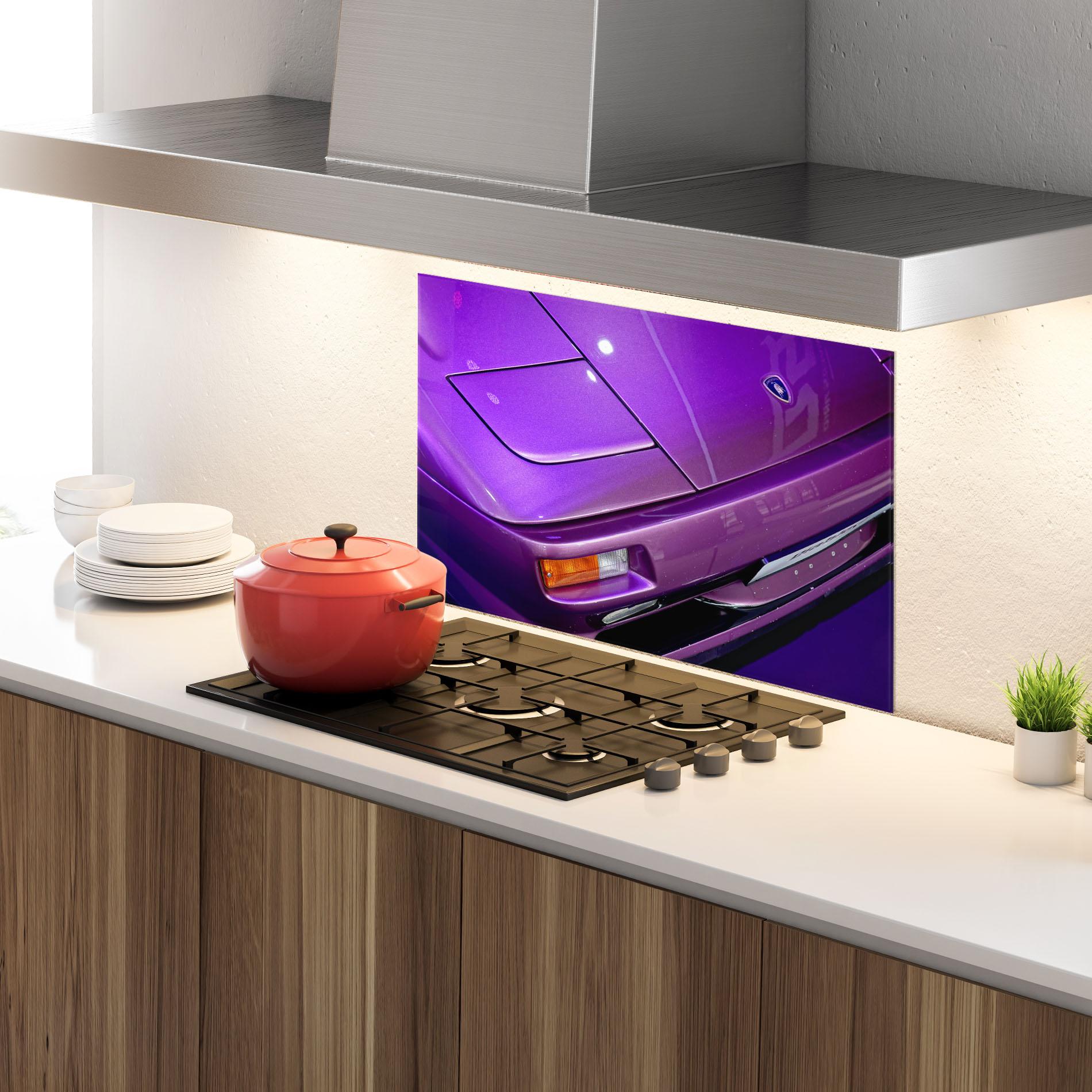 Küchenrückwand Glas Purple Lambo Headlight mockup 4