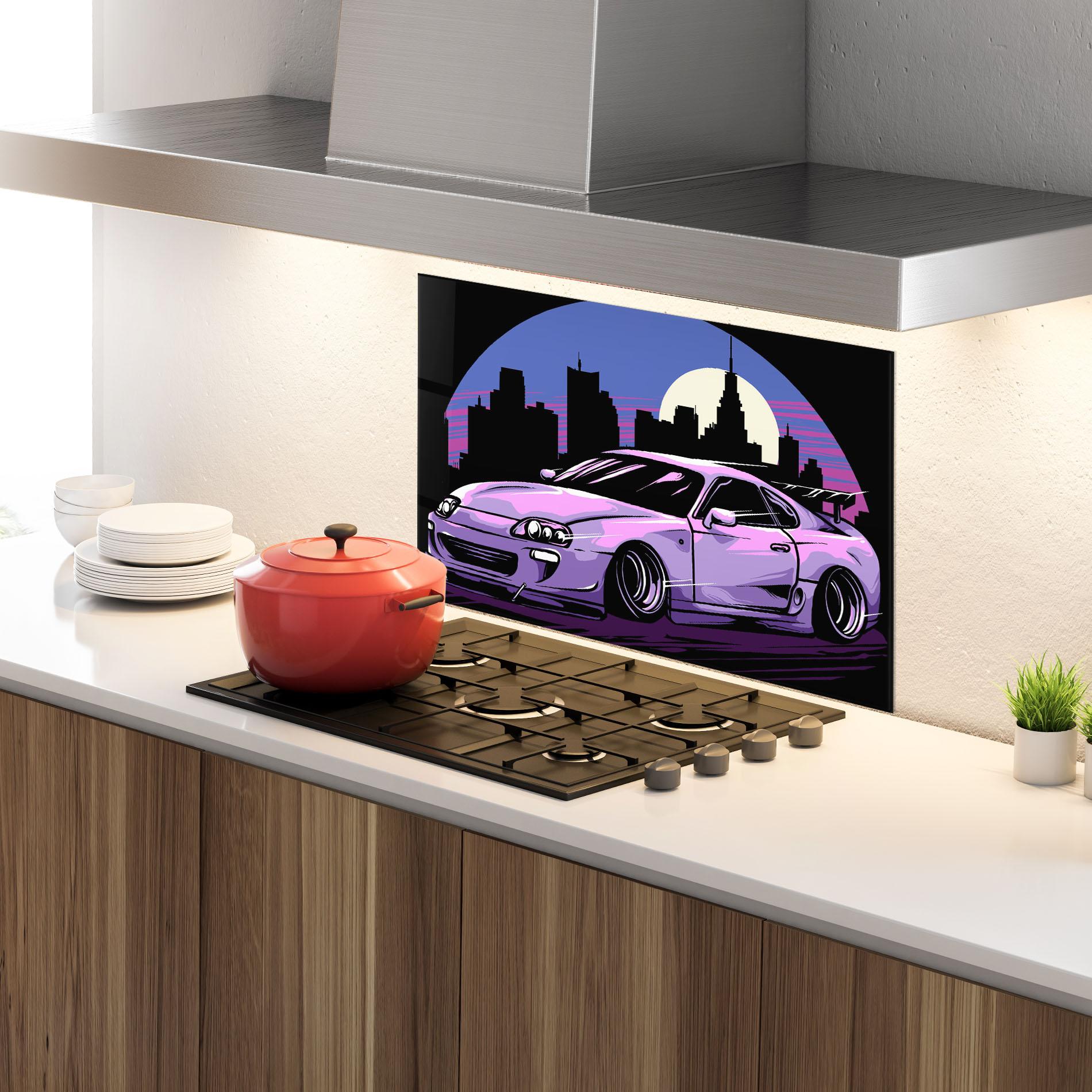 Küchenrückwand Glas Purple Supra mockup 4
