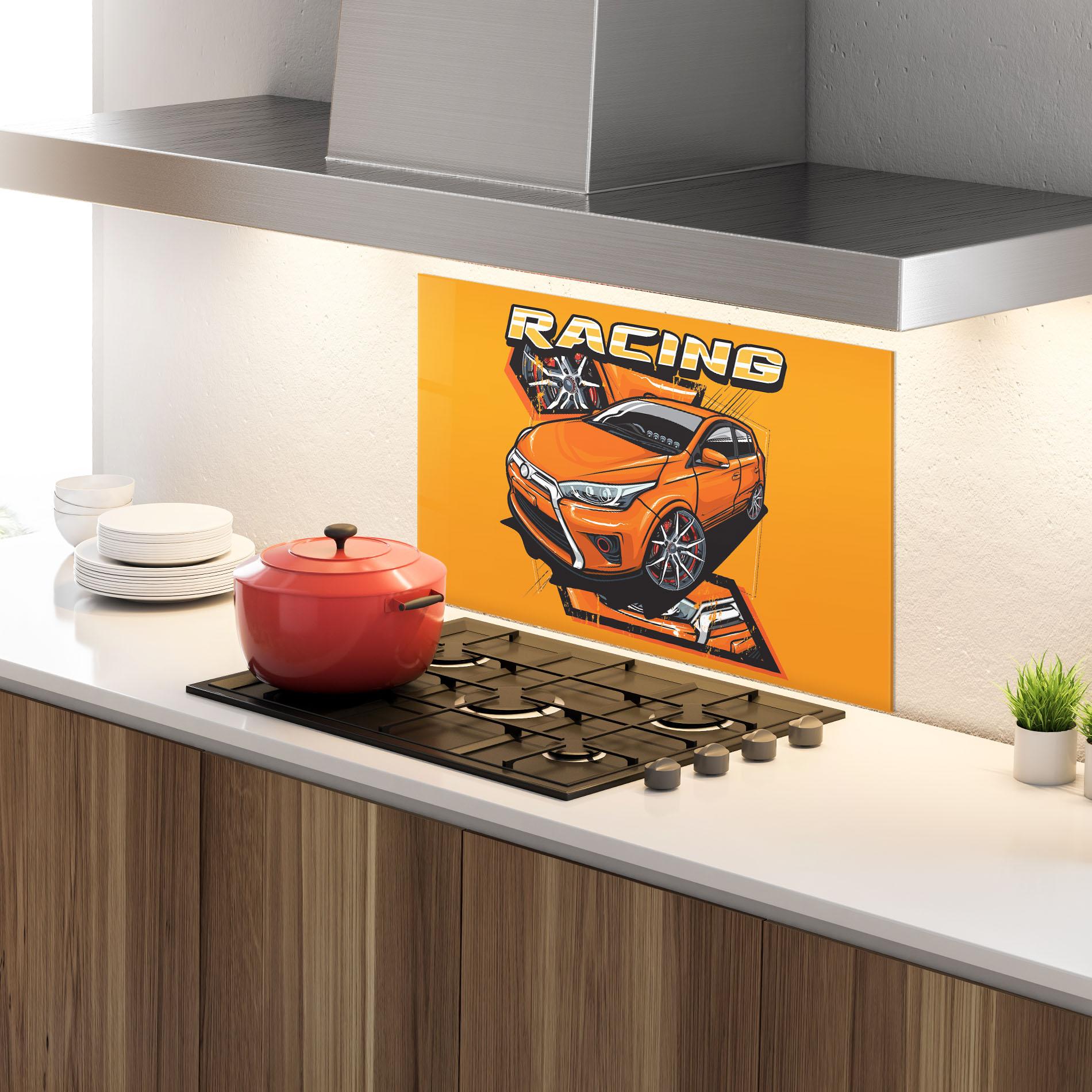 Küchenrückwand Glas Racing Orange Car mockup 4
