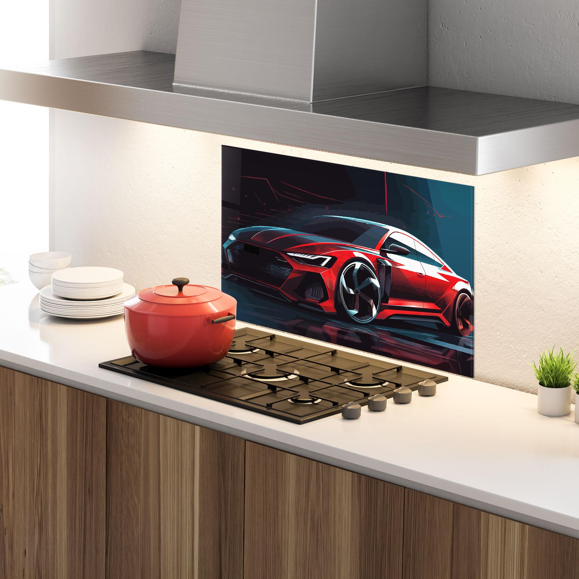 Küchenrückwand Glas Red Blue Sport Car mockup 4