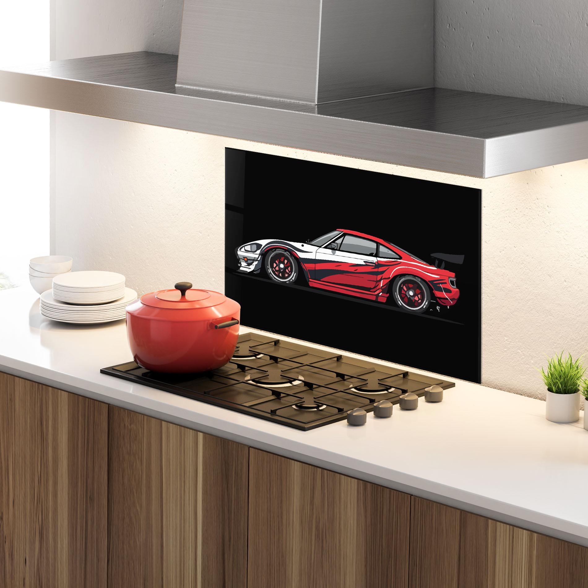 Küchenrückwand Glas Red White Sport Car mockup 4