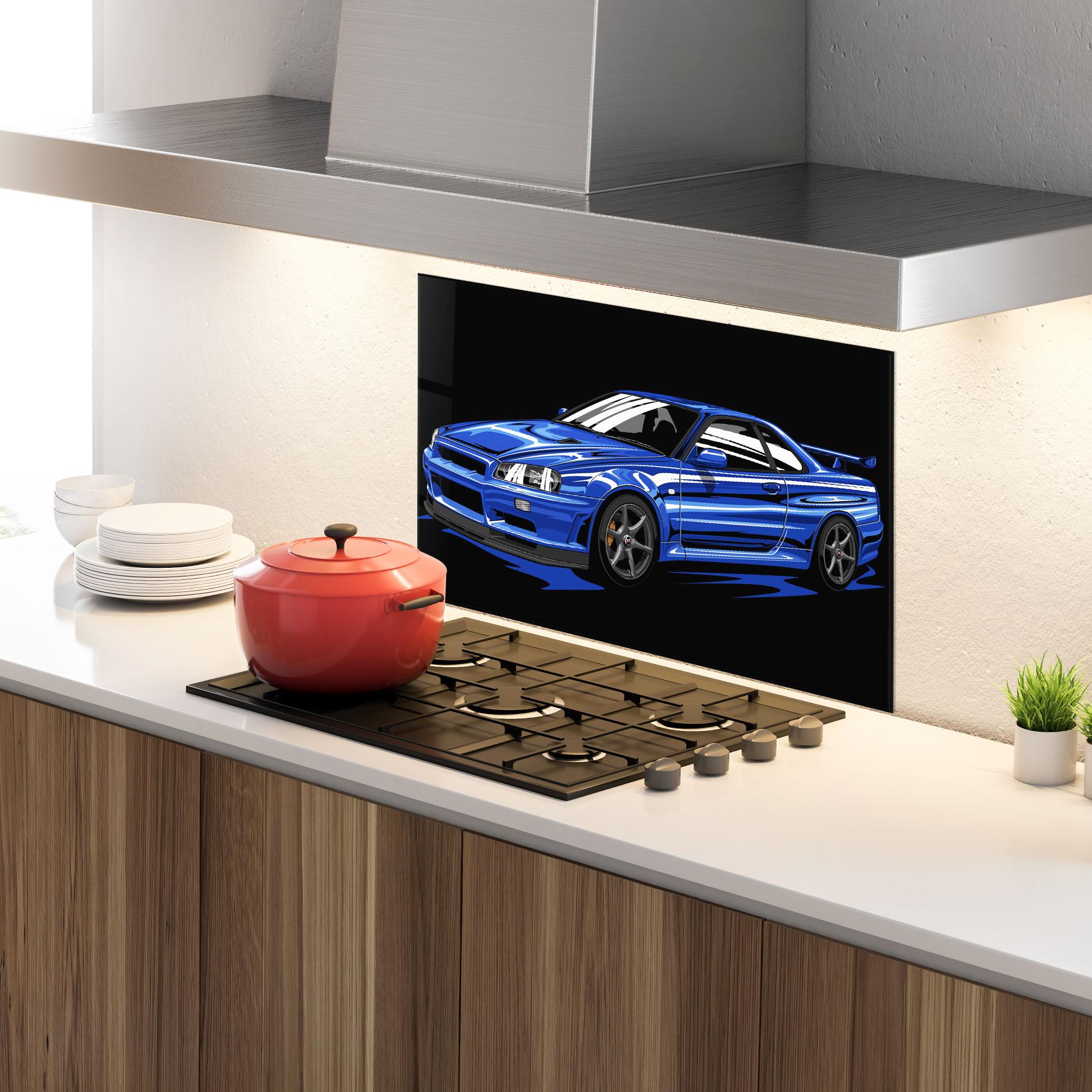 Küchenrückwand Glas Sport Blue Car mockup 4