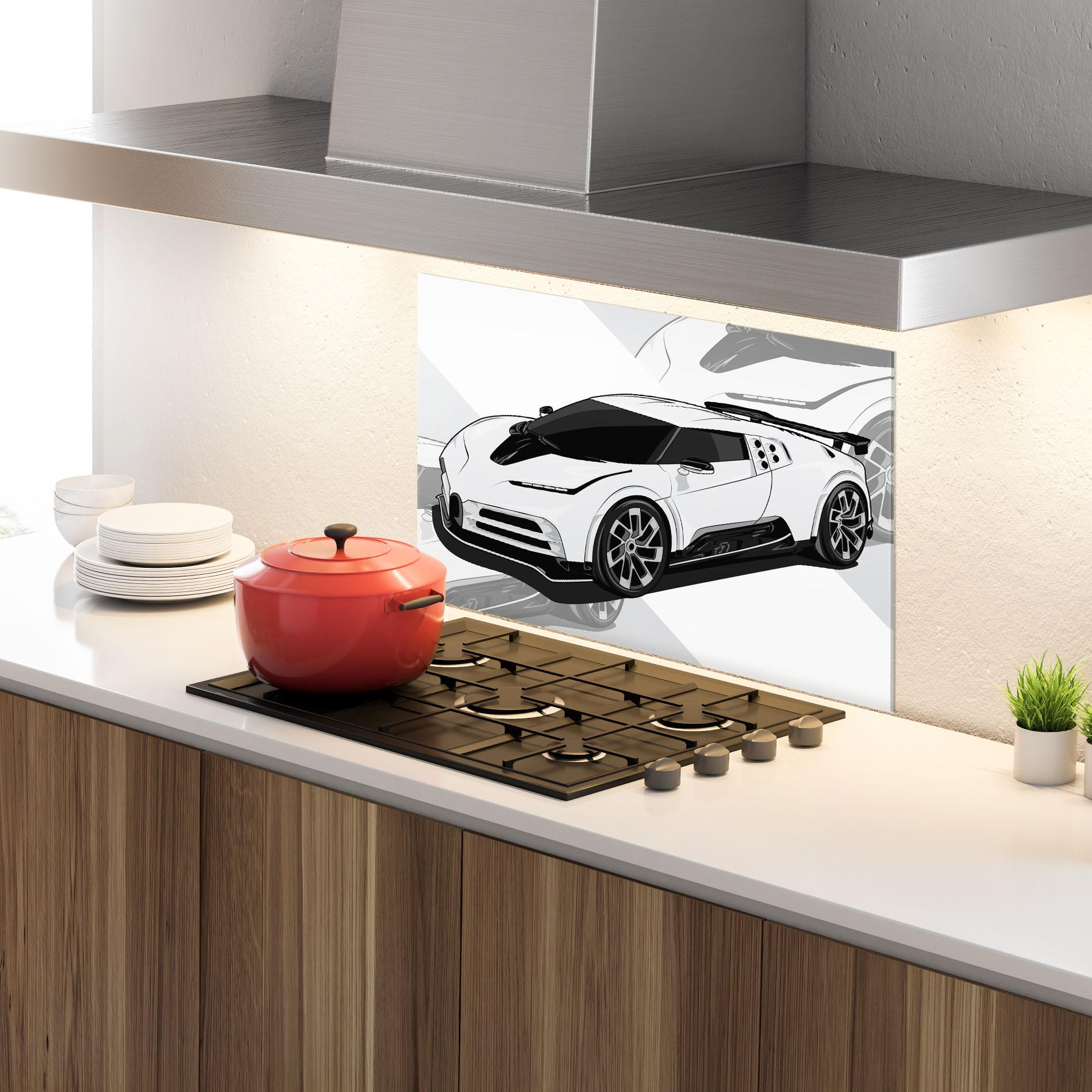 Küchenrückwand Glas Sport White Car mockup 4