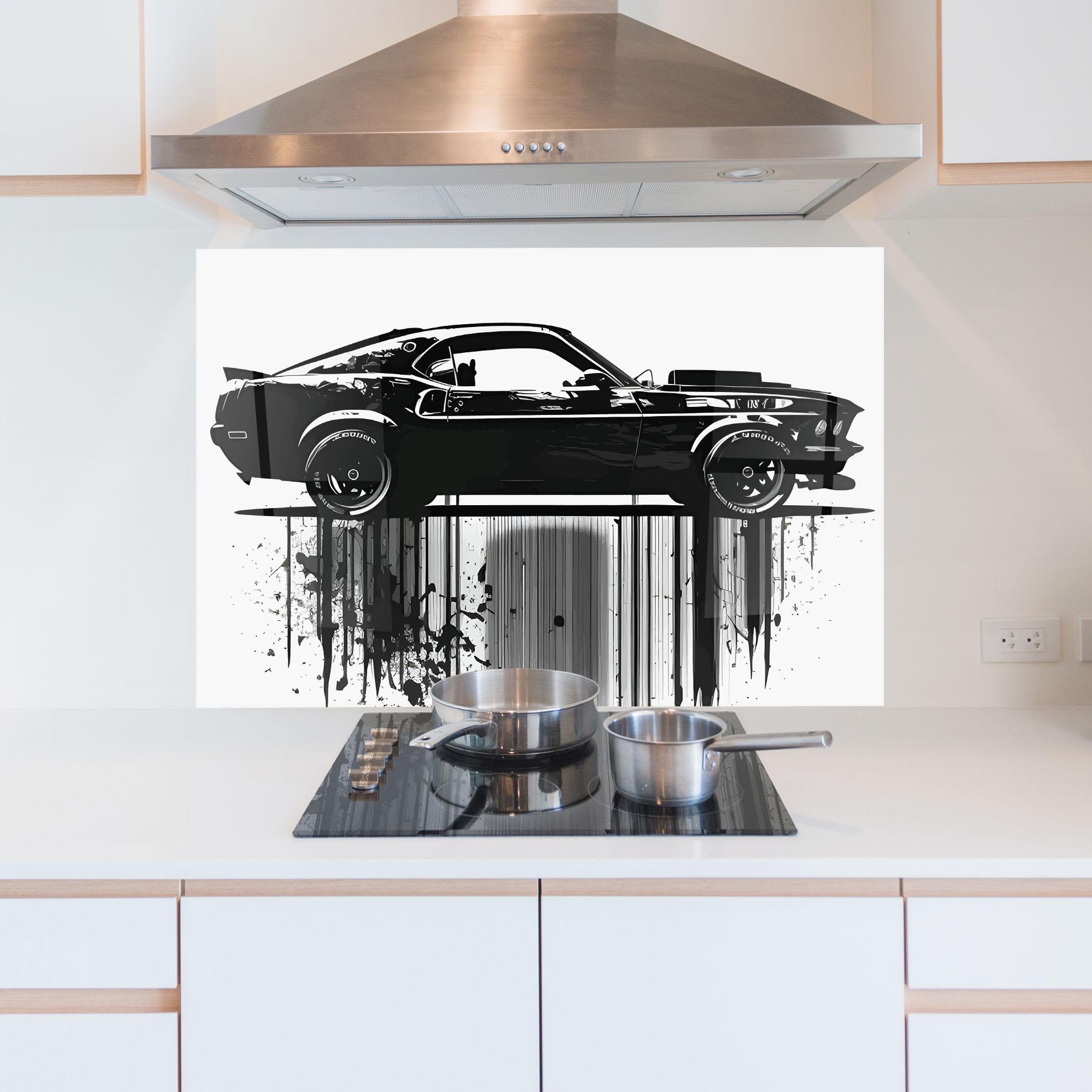 Küchenrückwand Glas Black Car Drowing mockup 5