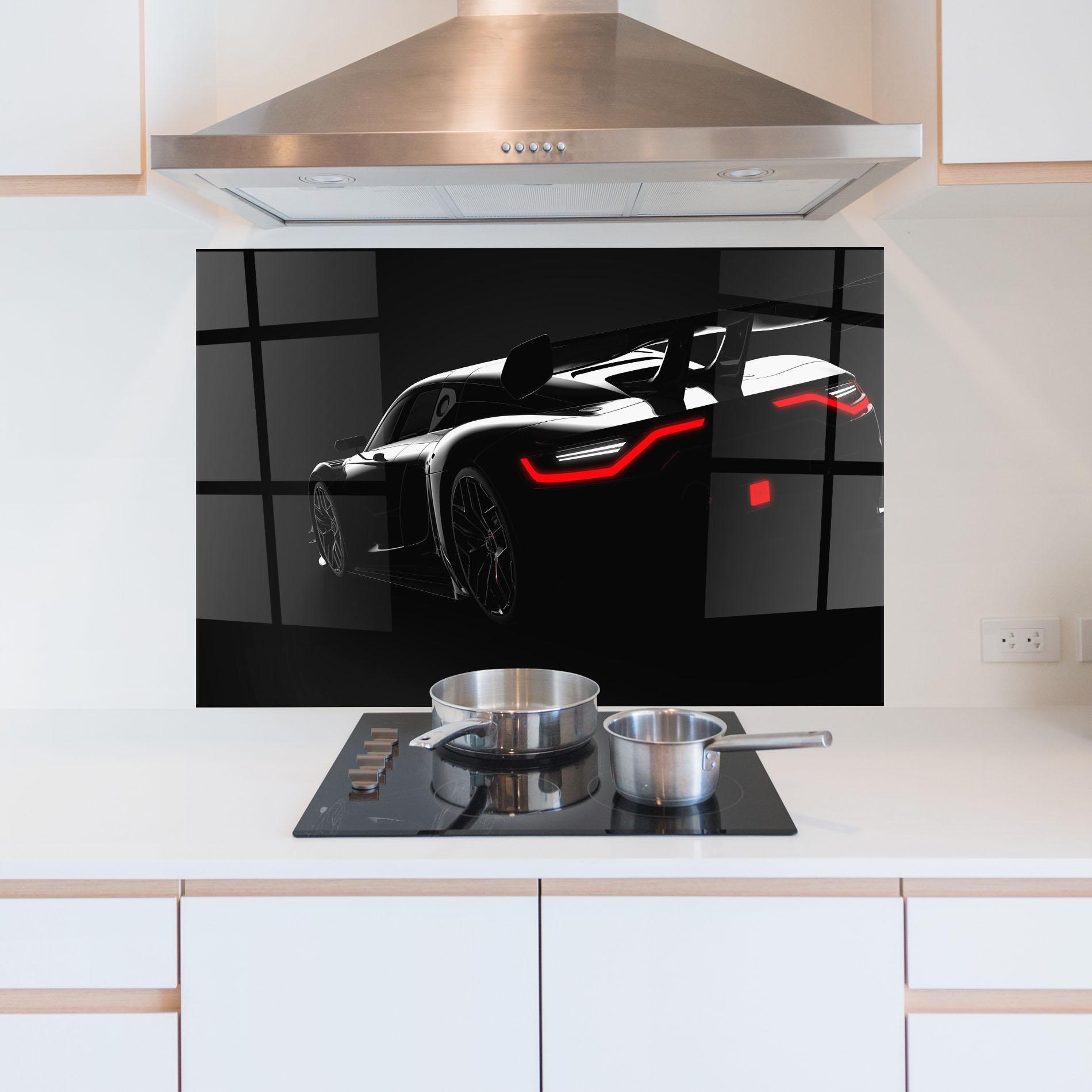 Küchenrückwand Glas Black Hypercar Car mockup 5