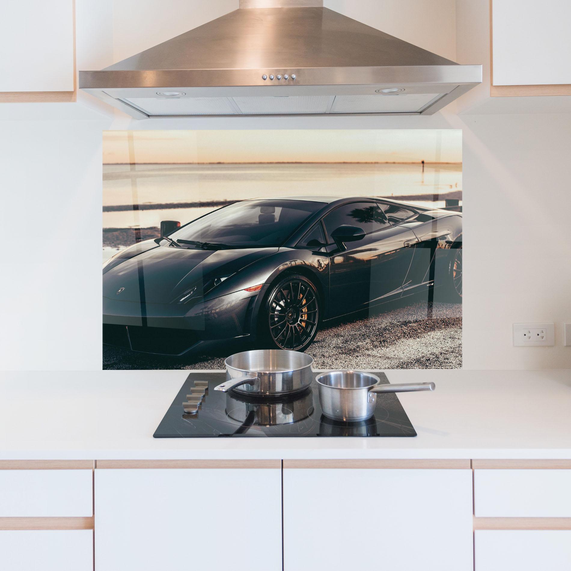 Küchenrückwand Glas Black Lambo Sea mockup 5