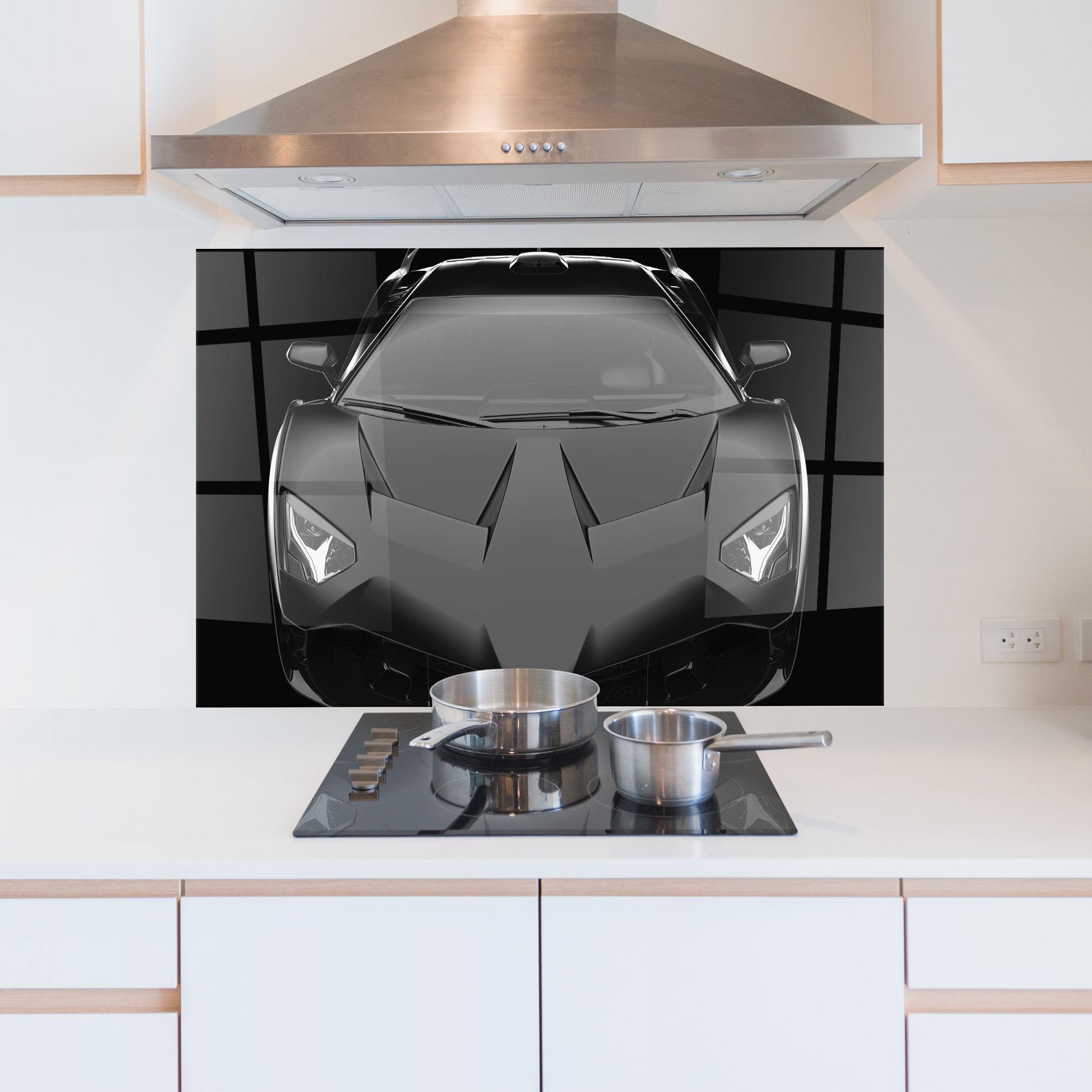 Küchenrückwand Glas Black Matte Lambo mockup 5