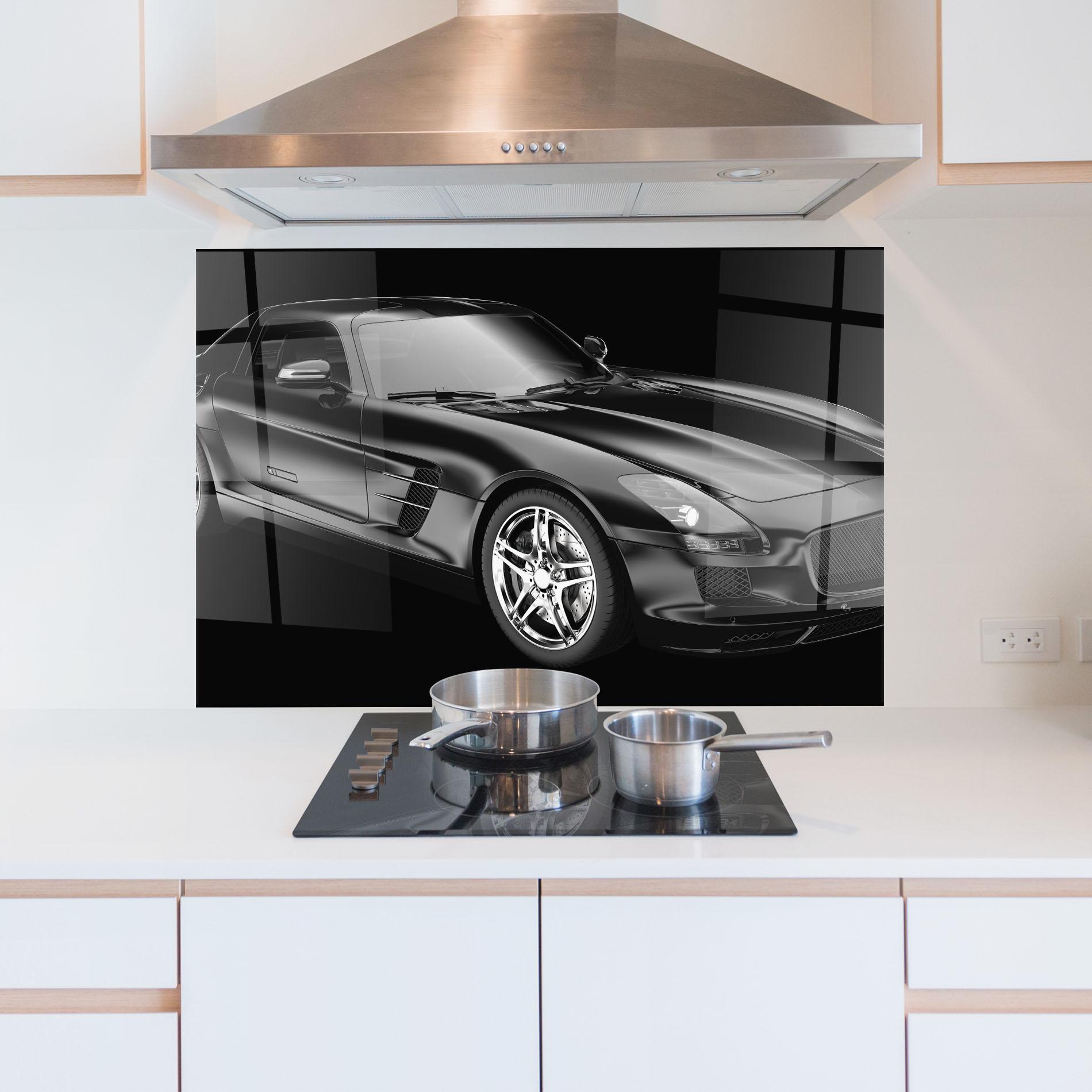 Küchenrückwand Glas Black Matte Mercedes mockup 5