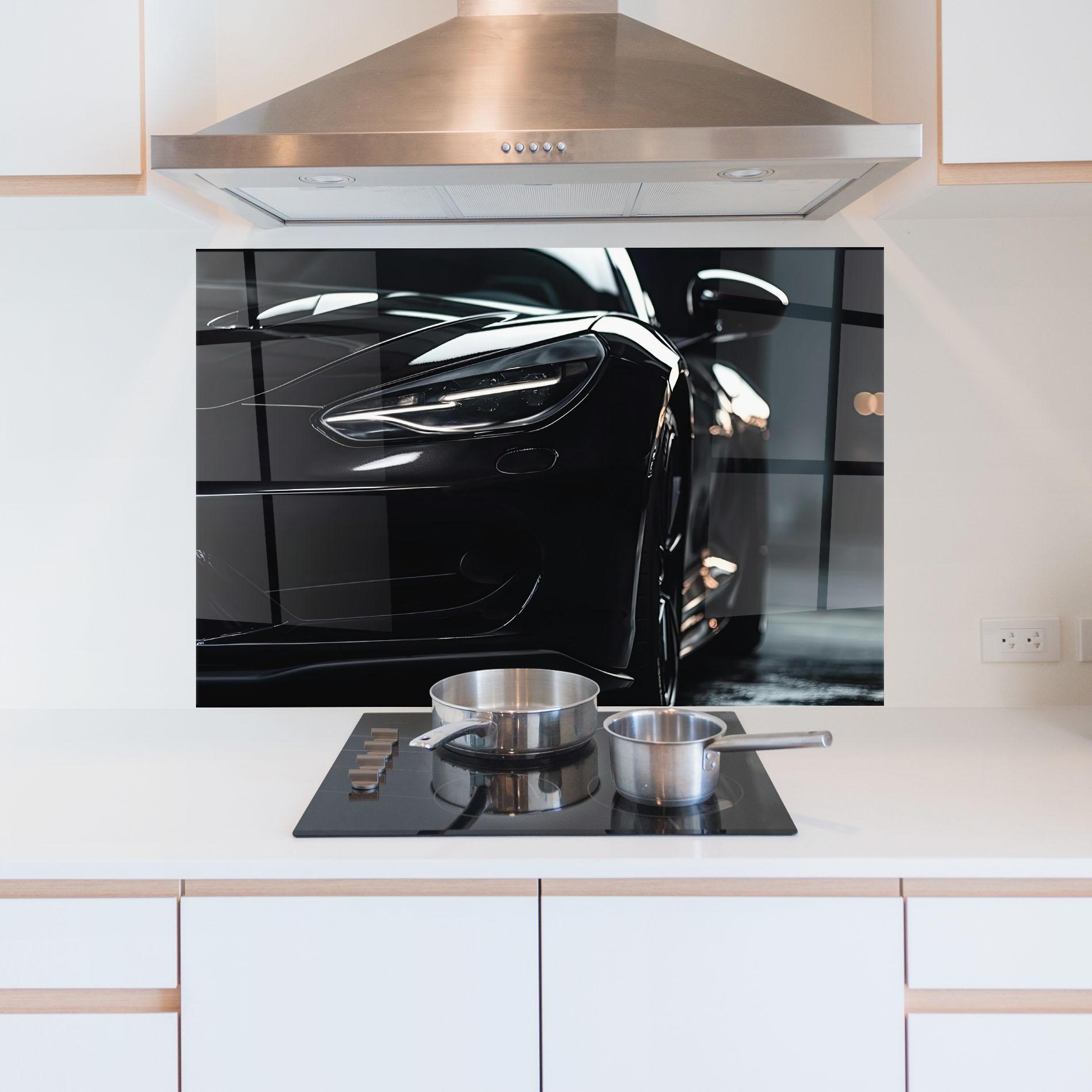Küchenrückwand Glas Black Sports Car mockup 5