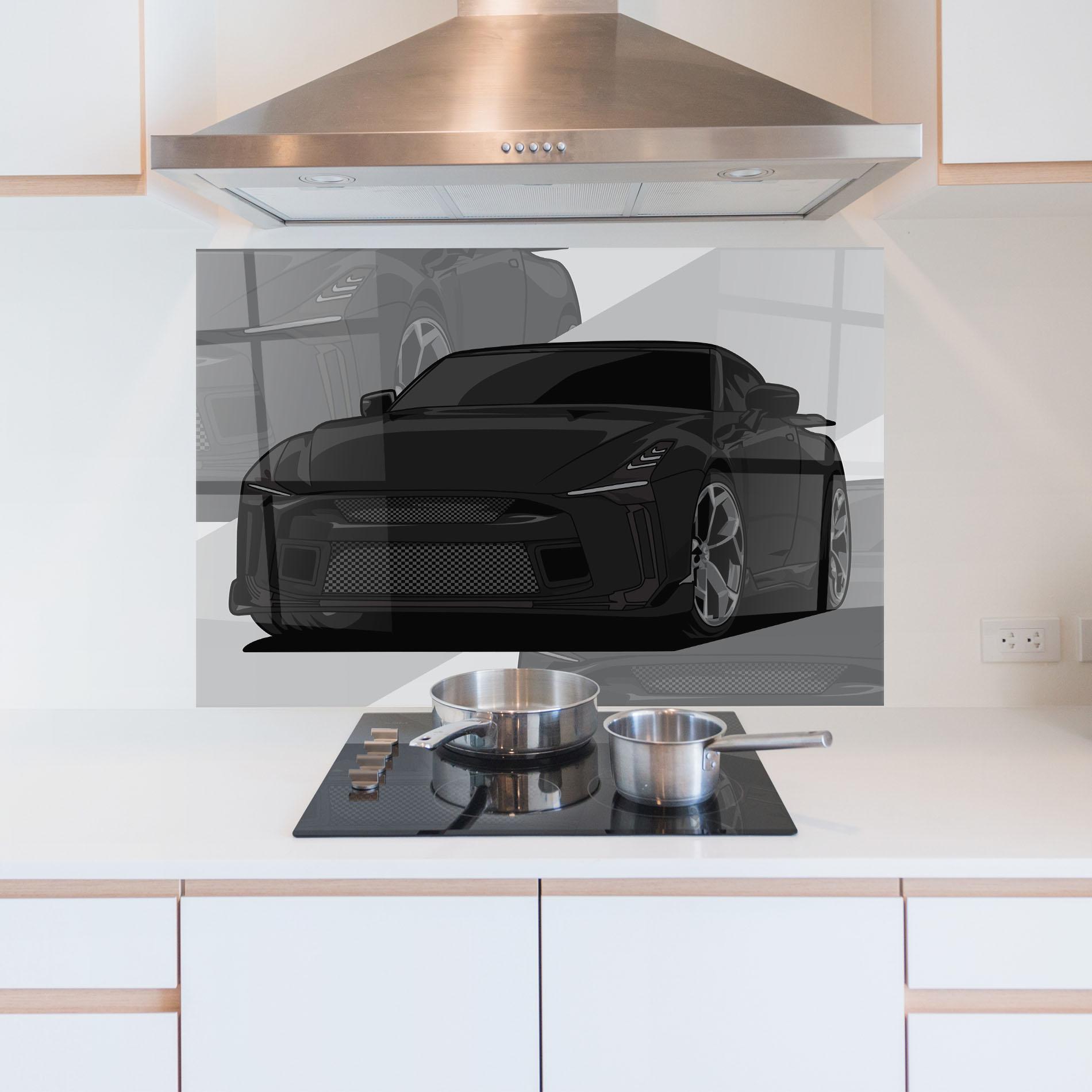 Küchenrückwand Glas Black Strong Car mockup 5
