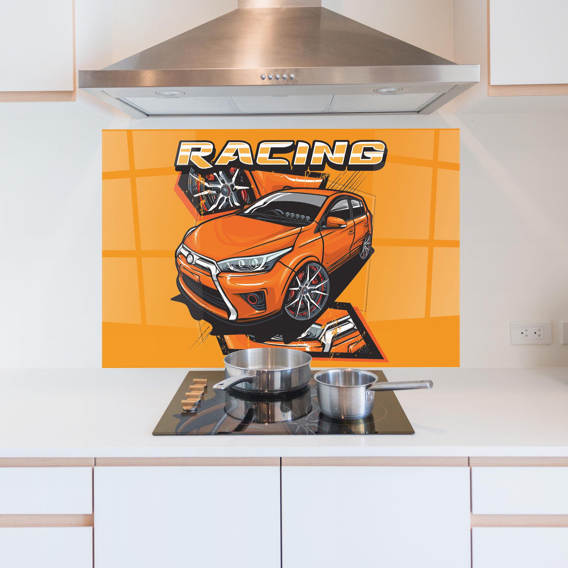 Küchenrückwand Glas Racing Orange Car mockup 5
