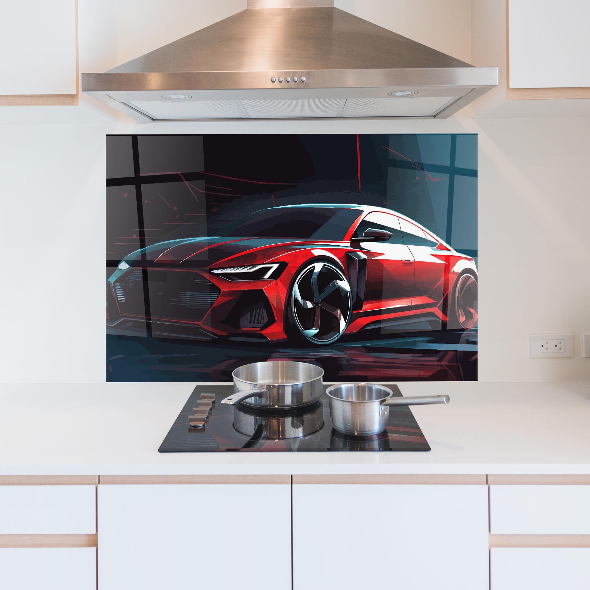 Küchenrückwand Glas Red Blue Sport Car mockup 5