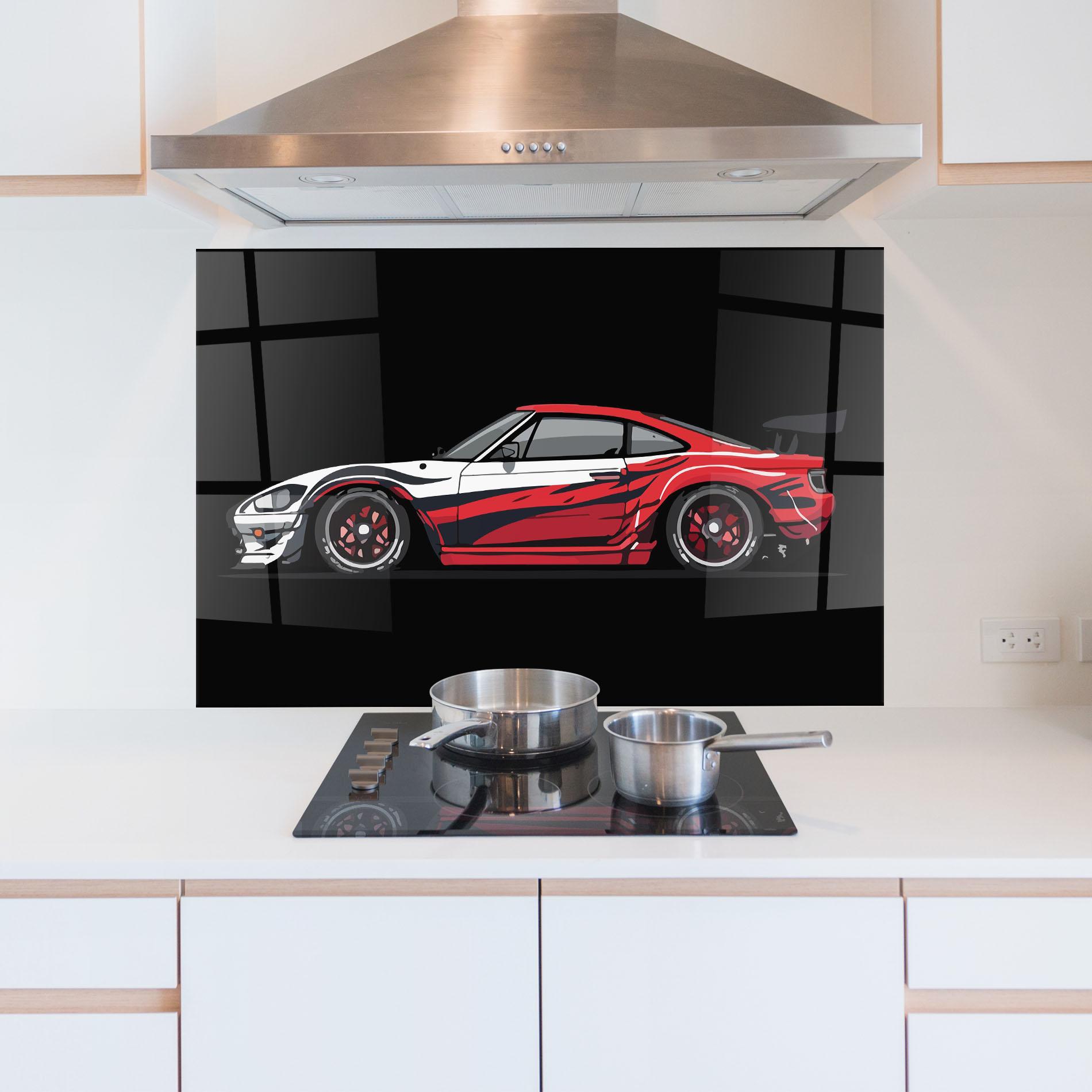 Küchenrückwand Glas Red White Sport Car mockup 5