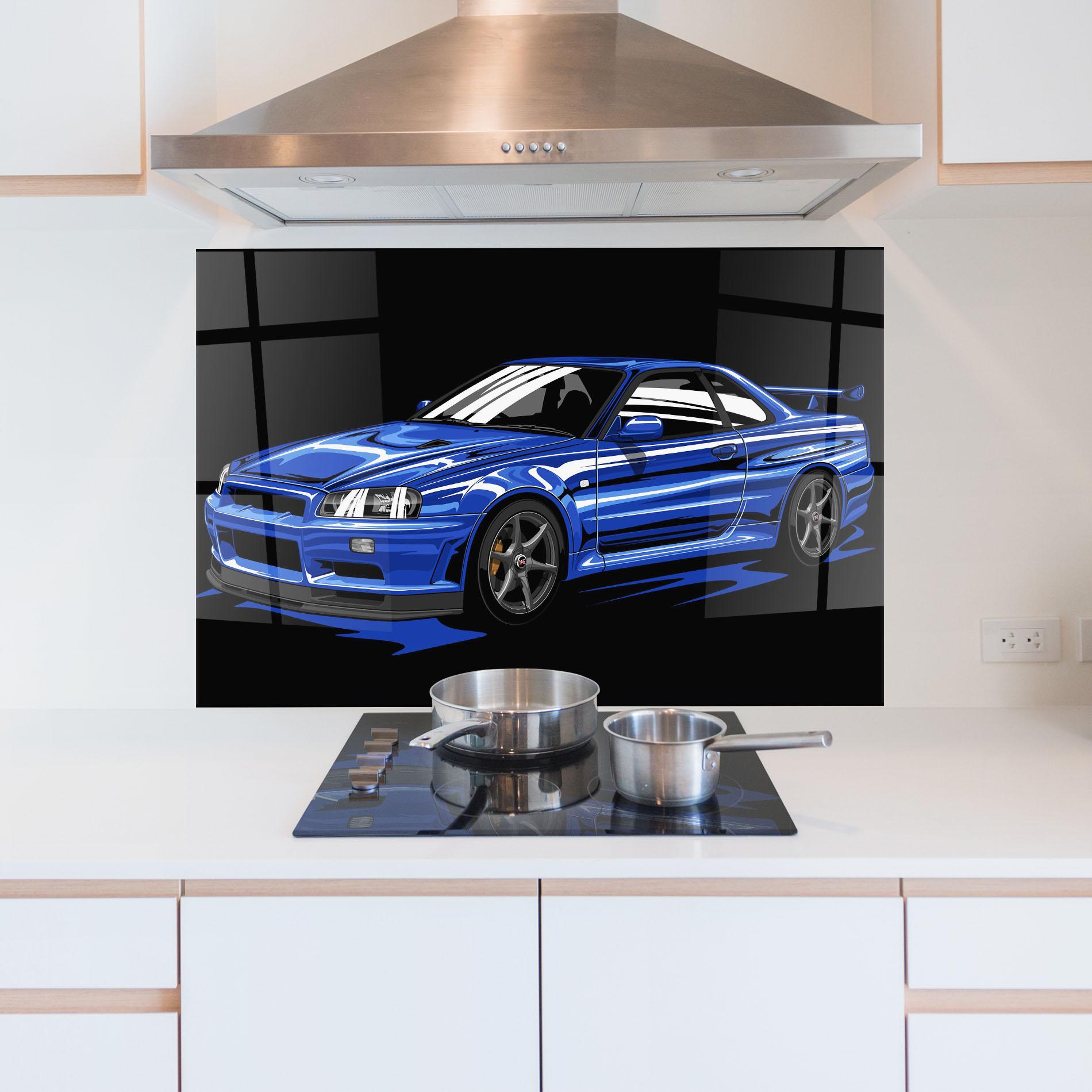 Küchenrückwand Glas Sport Blue Car mockup 5