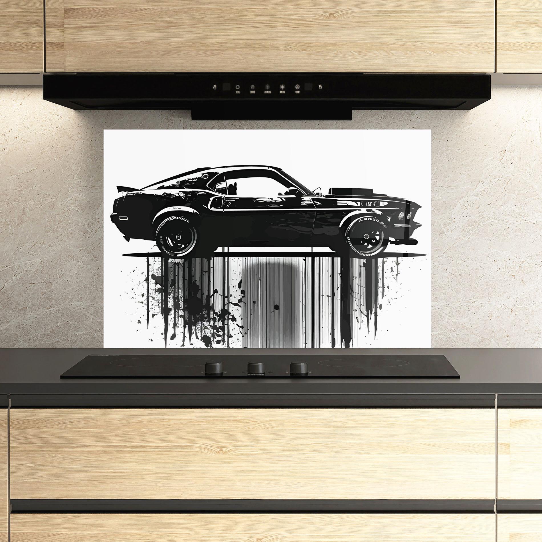 Küchenrückwand Glas Black Car Drowing mockup 3