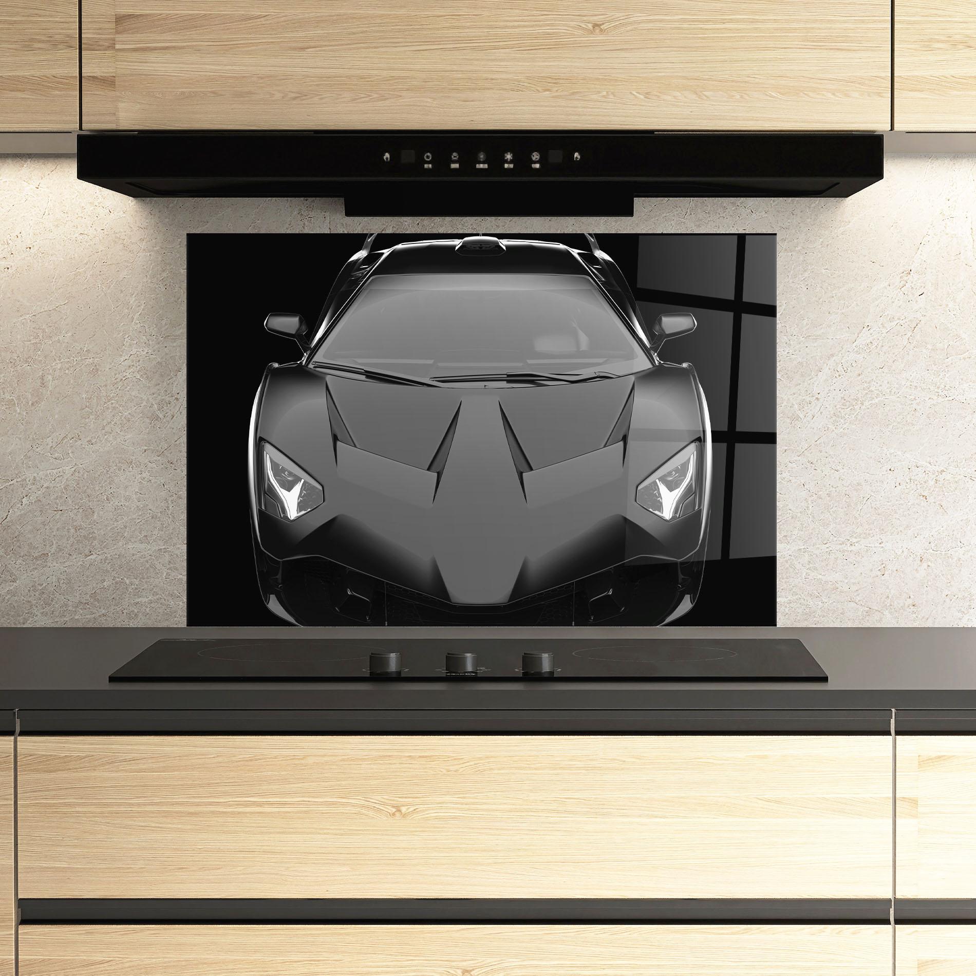 Küchenrückwand Glas Black Matte Lambo mockup 3