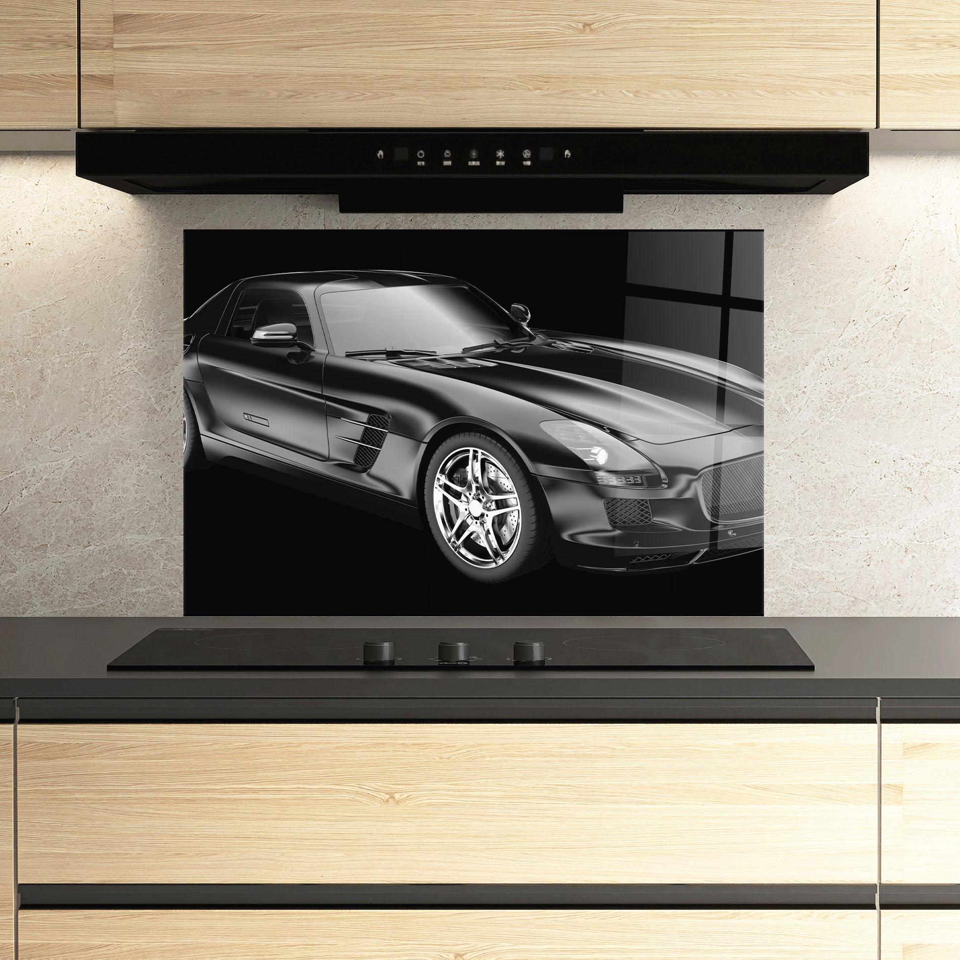 Küchenrückwand Glas Black Matte Mercedes mockup 3